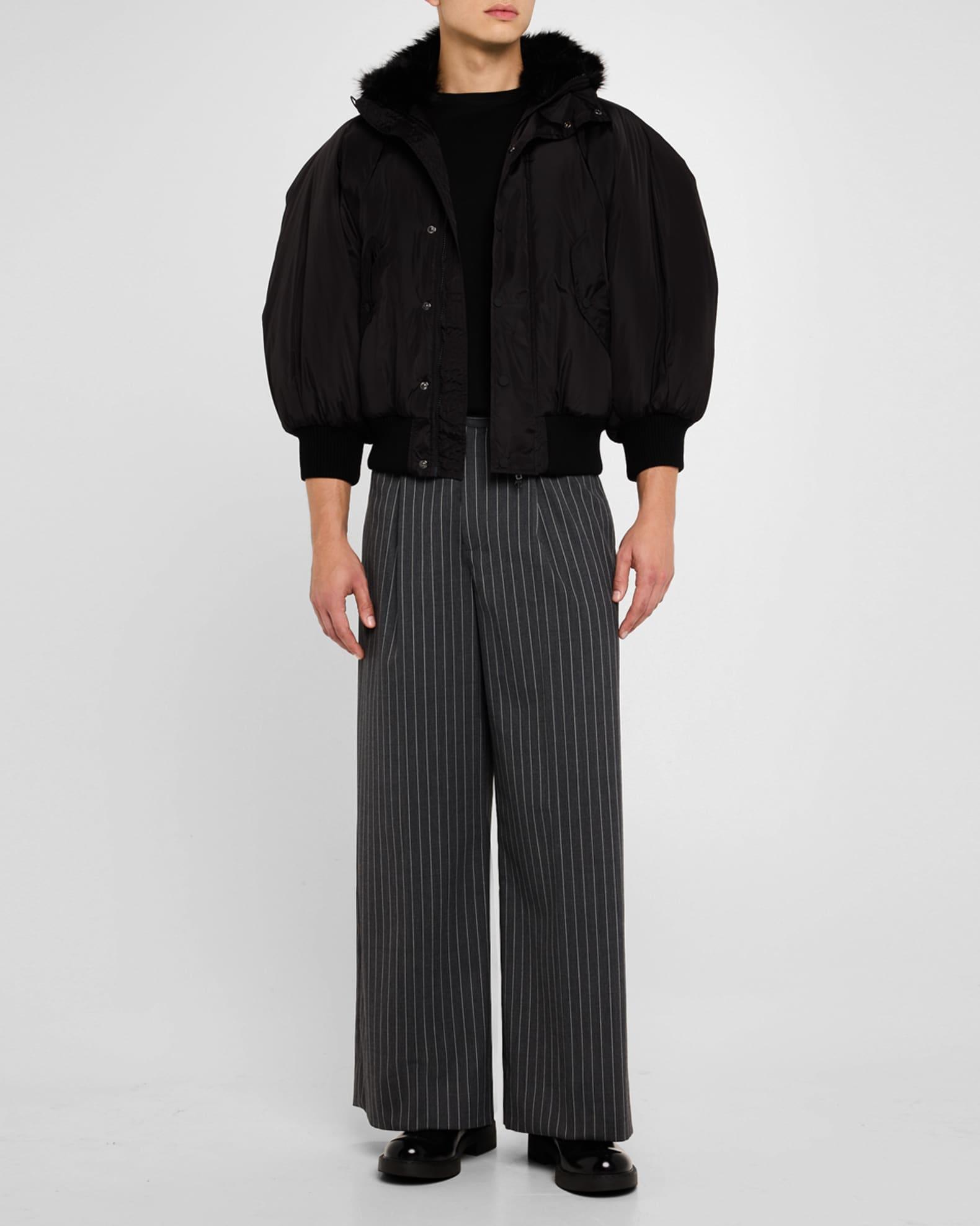 Mens Puff-Sleeve Bomber Jacket with Faux Fur Product Image