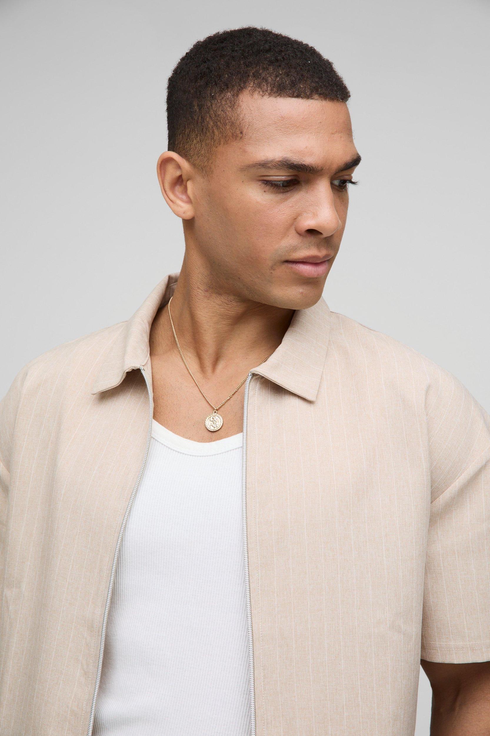 Oversized Boxy Pinstripe Collared Shirt | boohooMAN USA Product Image