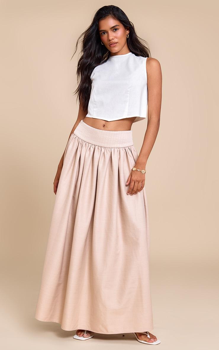 Stone Woven Drop Waist Rib Panel Maxi Skirt Product Image