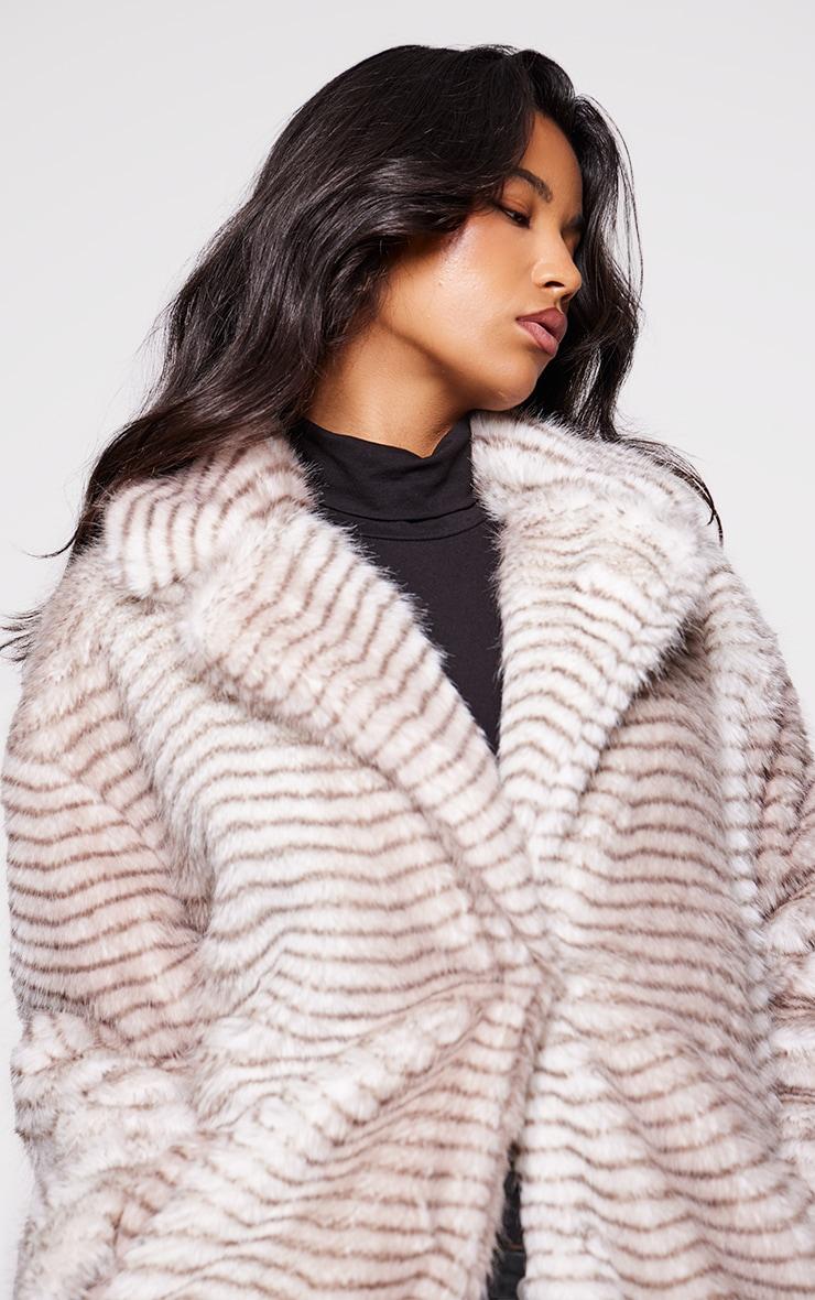 Cream Stripe Faux Fur Collar Detail Coat Product Image
