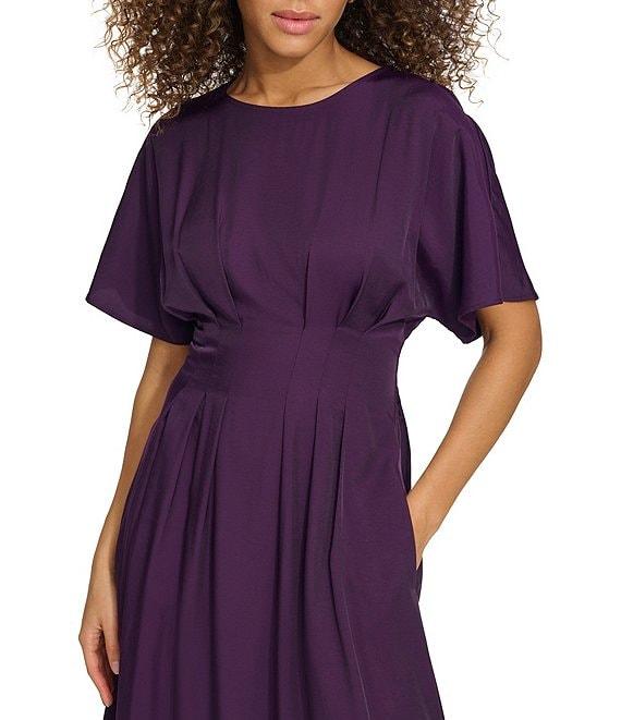 Kensie Short Sleeve Smocked Waist A-Line Midi Dress Product Image