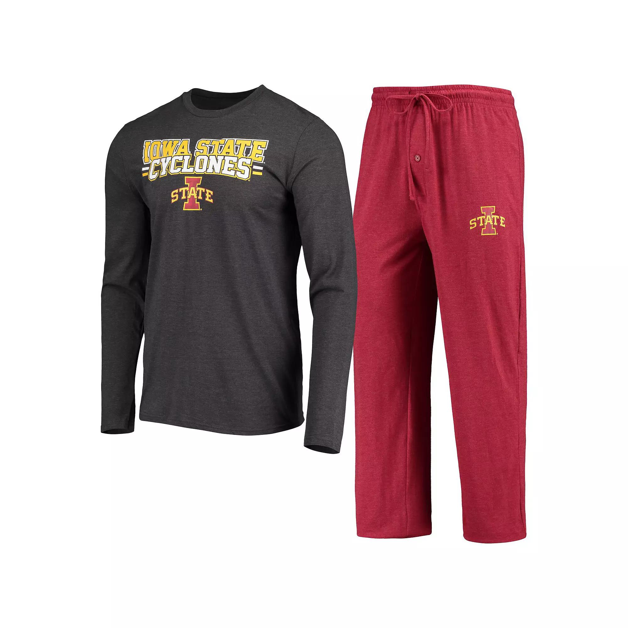 Men's Concepts Sport Cardinal/Heathered Charcoal Iowa State Cyclones Meter Long Sleeve T-Shirt & Pants Sleep Set,  Product Image