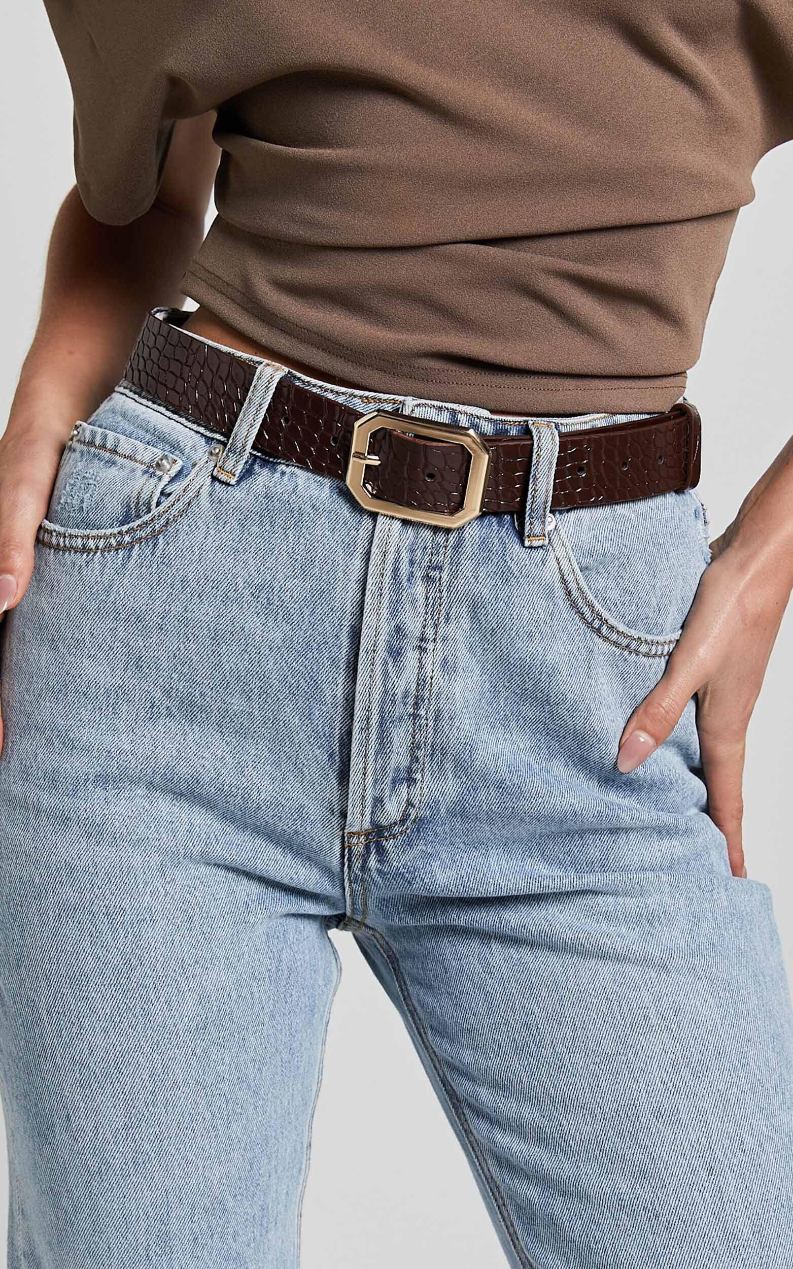 Mason Croc Square Buckle Belt in Chocolate Product Image