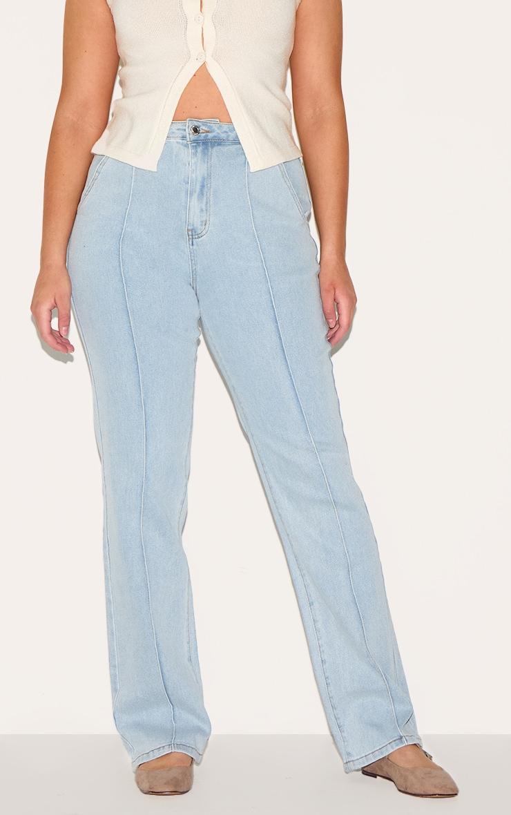 Shape Light Blue Stretch Denim Highwaisted Pintuck Adjustable Back Detail Jeans Product Image