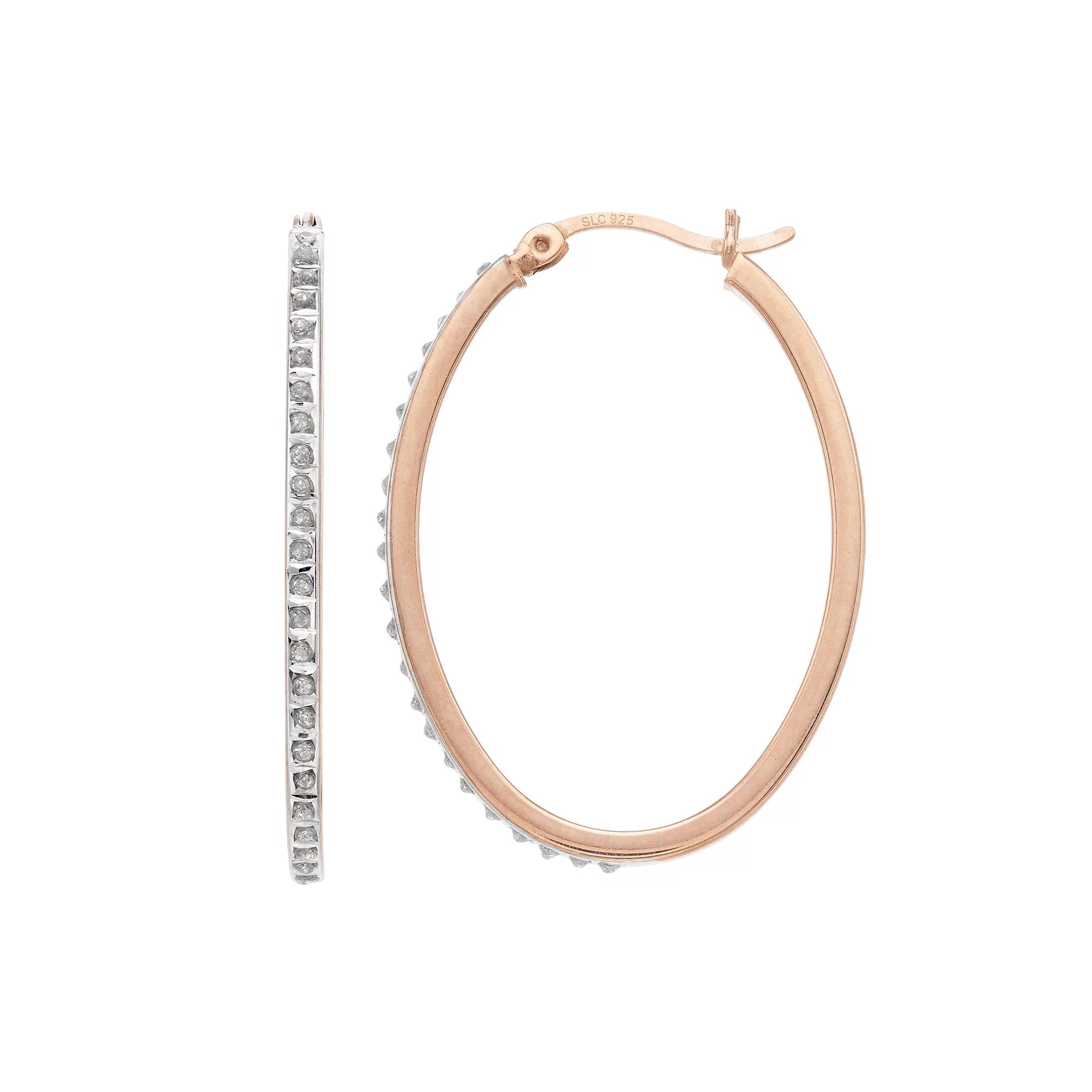 18k Rose Gold Over Silver Diamond Mystique Oval Hoop Earrings, Women's Product Image