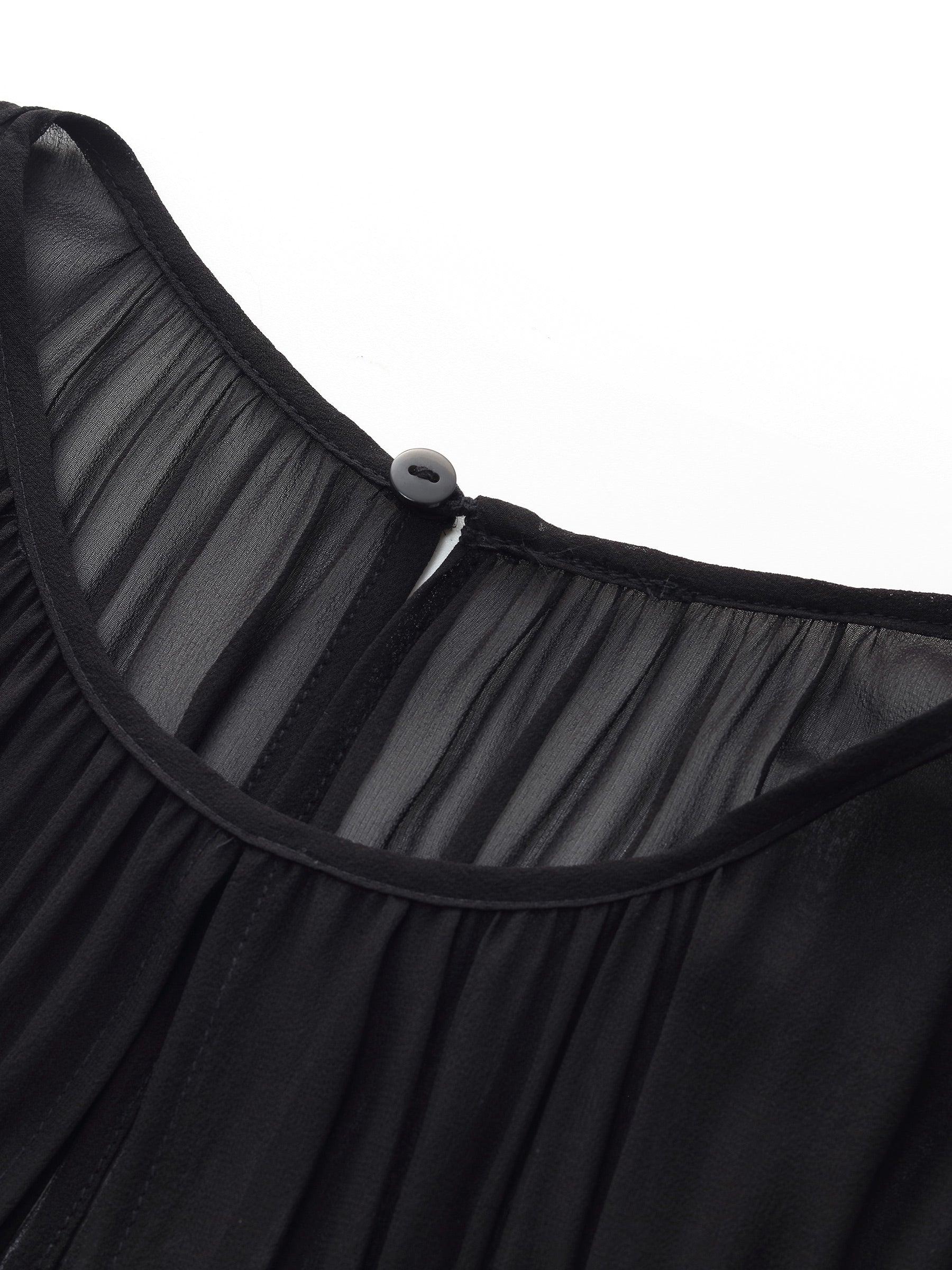 Acetate Blend Patchwork Women Sheer Shoulder Midi Dress Product Image