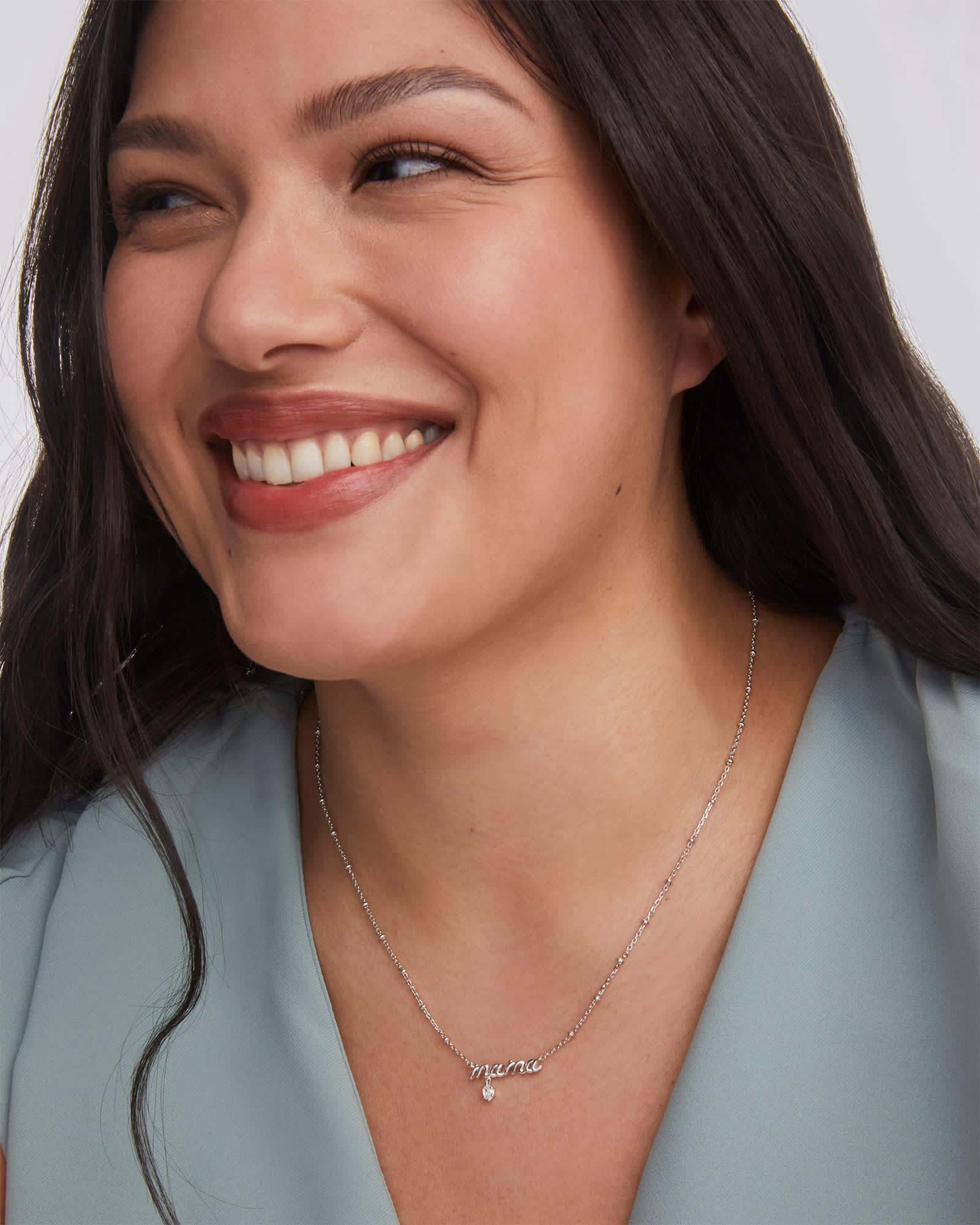 Mama Silver Crystal Short Pendant Necklace Product Image