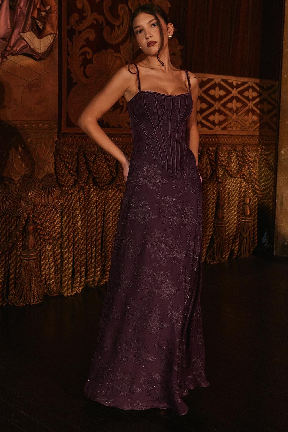 Esme  grape lurex chiffon maxi dress Product Image