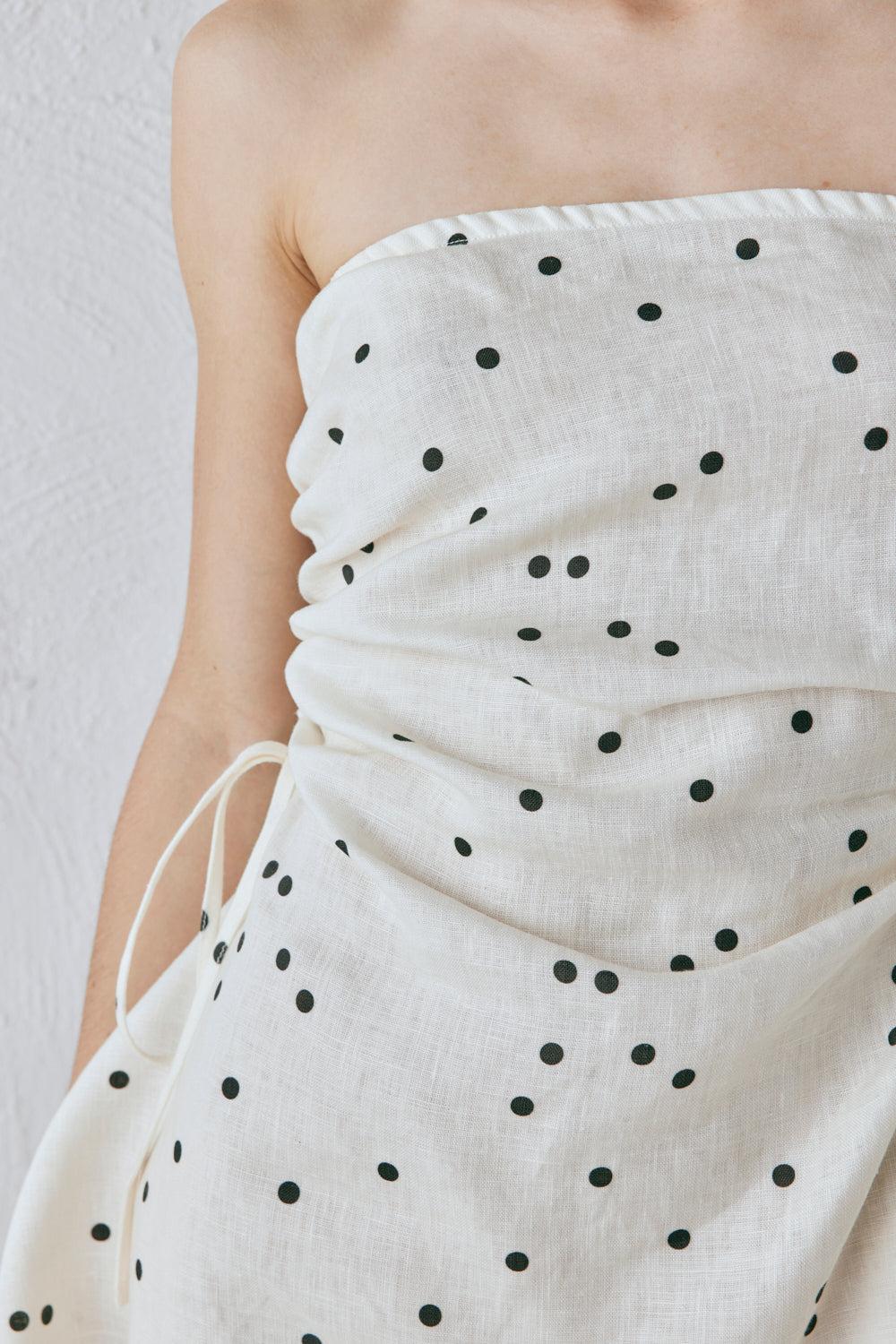 Gaia Linen Mini Dress Dot Product Image