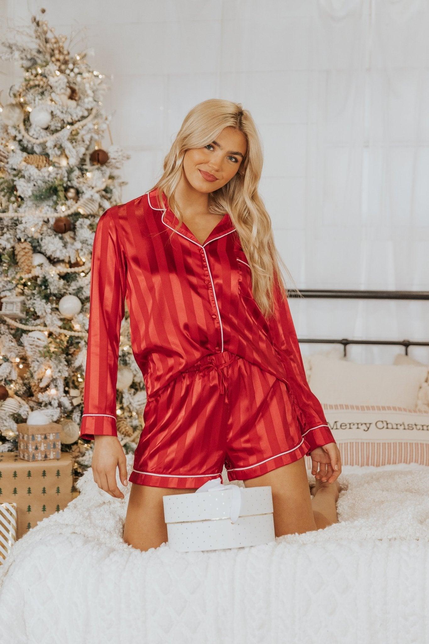Dreamy Red Satin Two-Piece Pajama Set - FINAL SALE Female Product Image