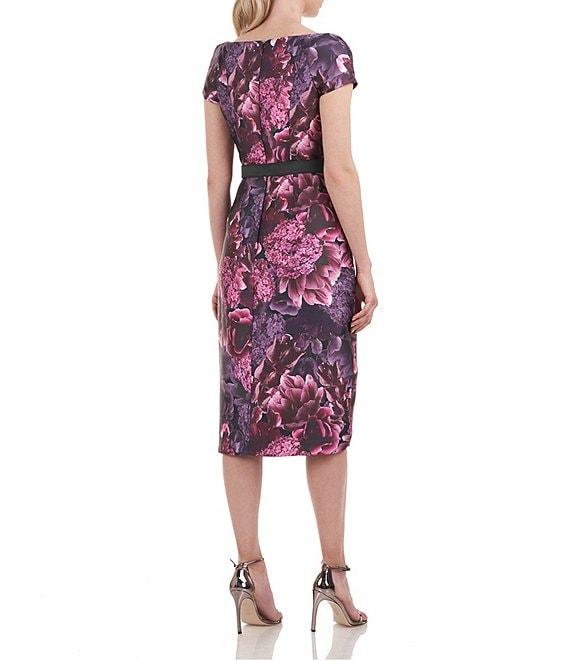 Kay Unger Floral Print Square Neck Cap Sleeve Tulip Sheath Dress Product Image