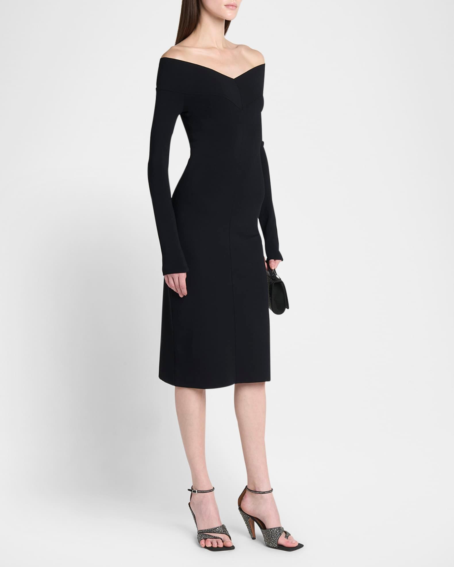 Off-the-Shoulder Compact Knit Midi Dress Product Image