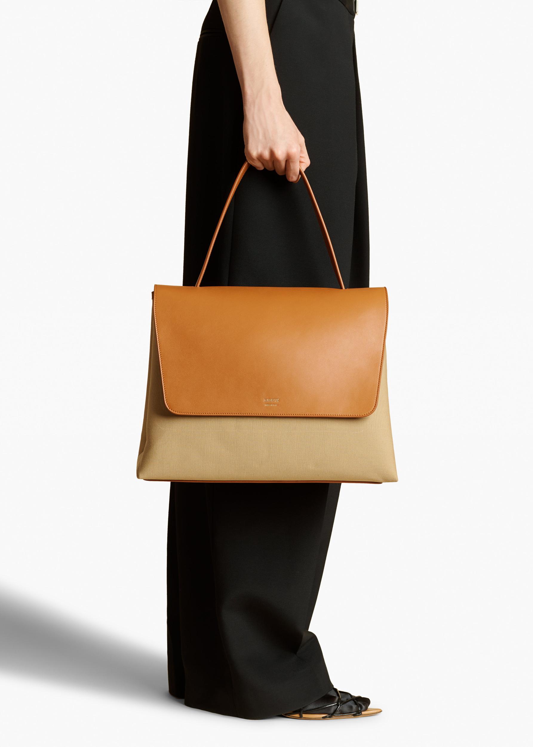 Large Lia Bag in Tan Leather and Honey Canvas Product Image