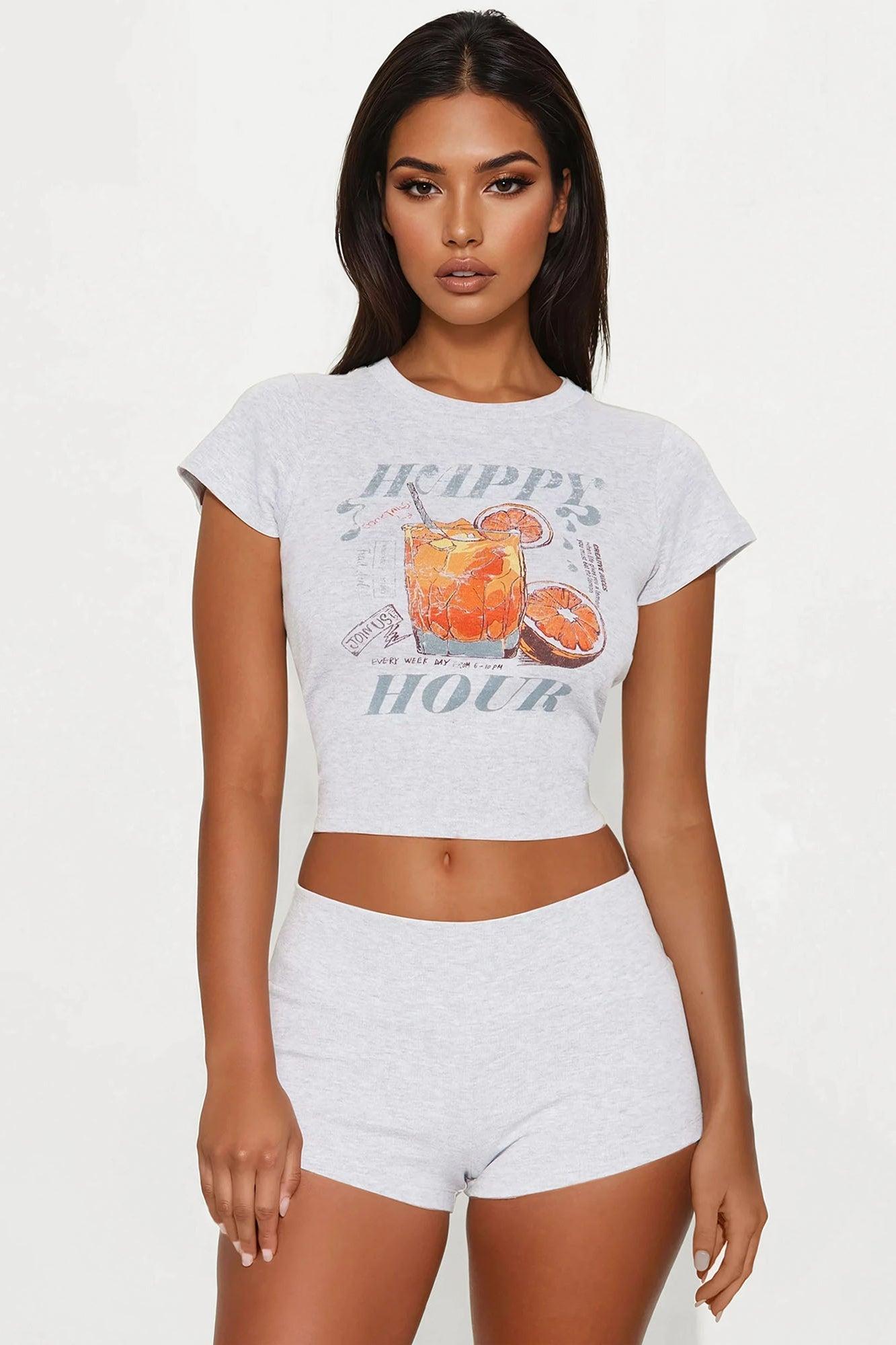 Happy Hour Short Set - Grey/combo Product Image