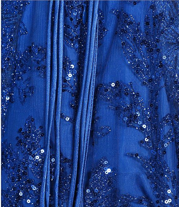 Blondie Nites Glitter Mesh V-Neck Illusion Waist Lace-Up Back Dress Product Image