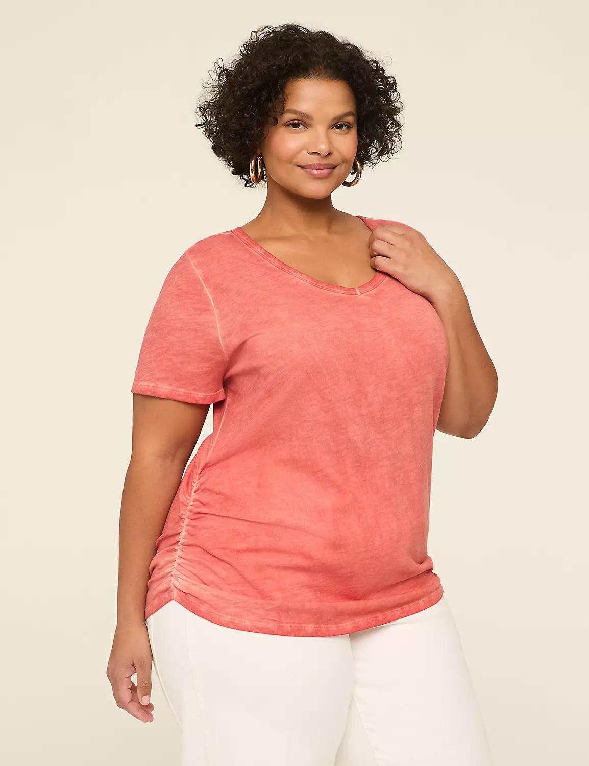 Short-Sleeve V-Neck Side-Ruched Tee Product Image