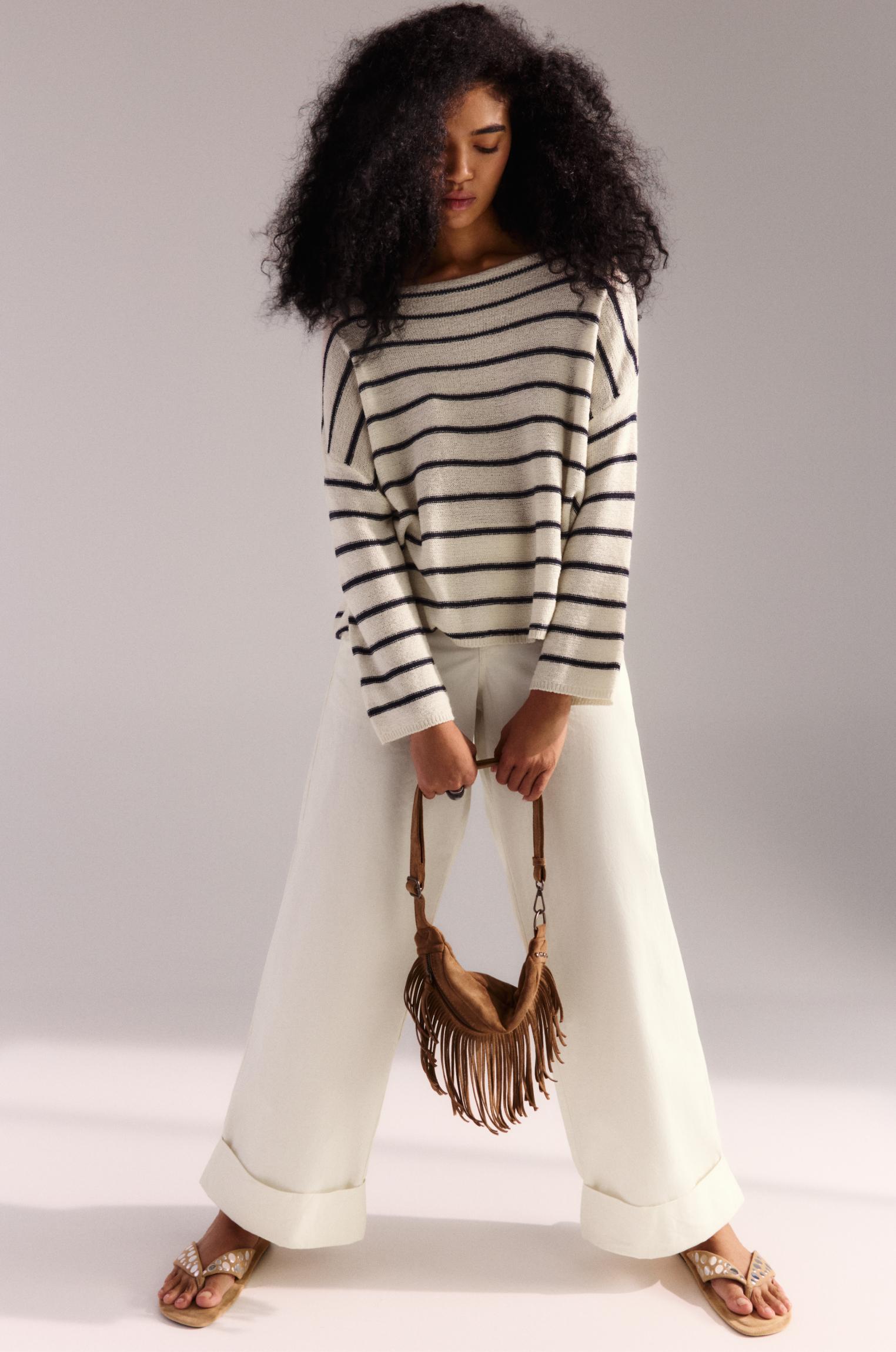 Striped boat neck sweater Product Image