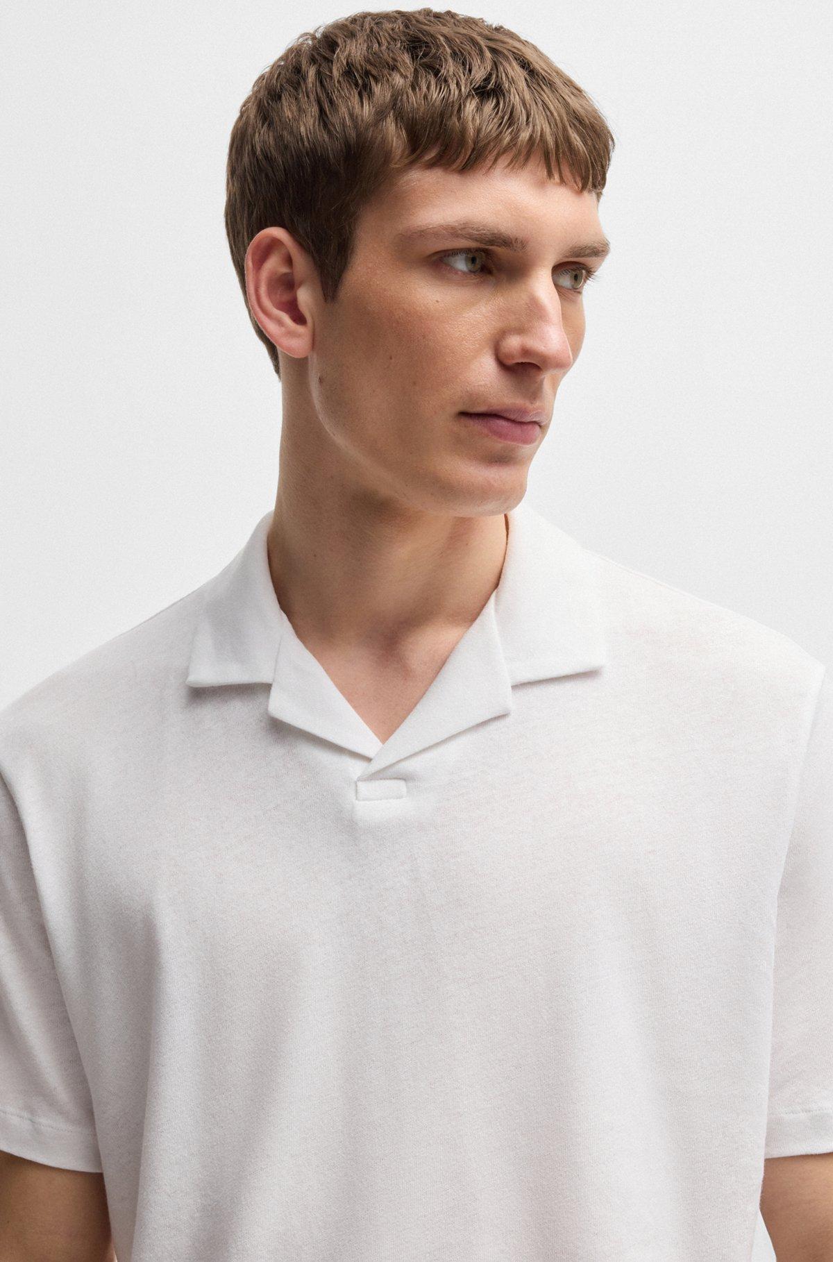 Cotton-linen polo shirt with Johnny collar Product Image