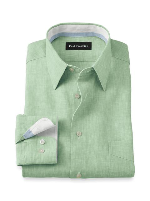 Non-Iron Linen Solid Dress Shirt With Contrast Trim - Green Product Image