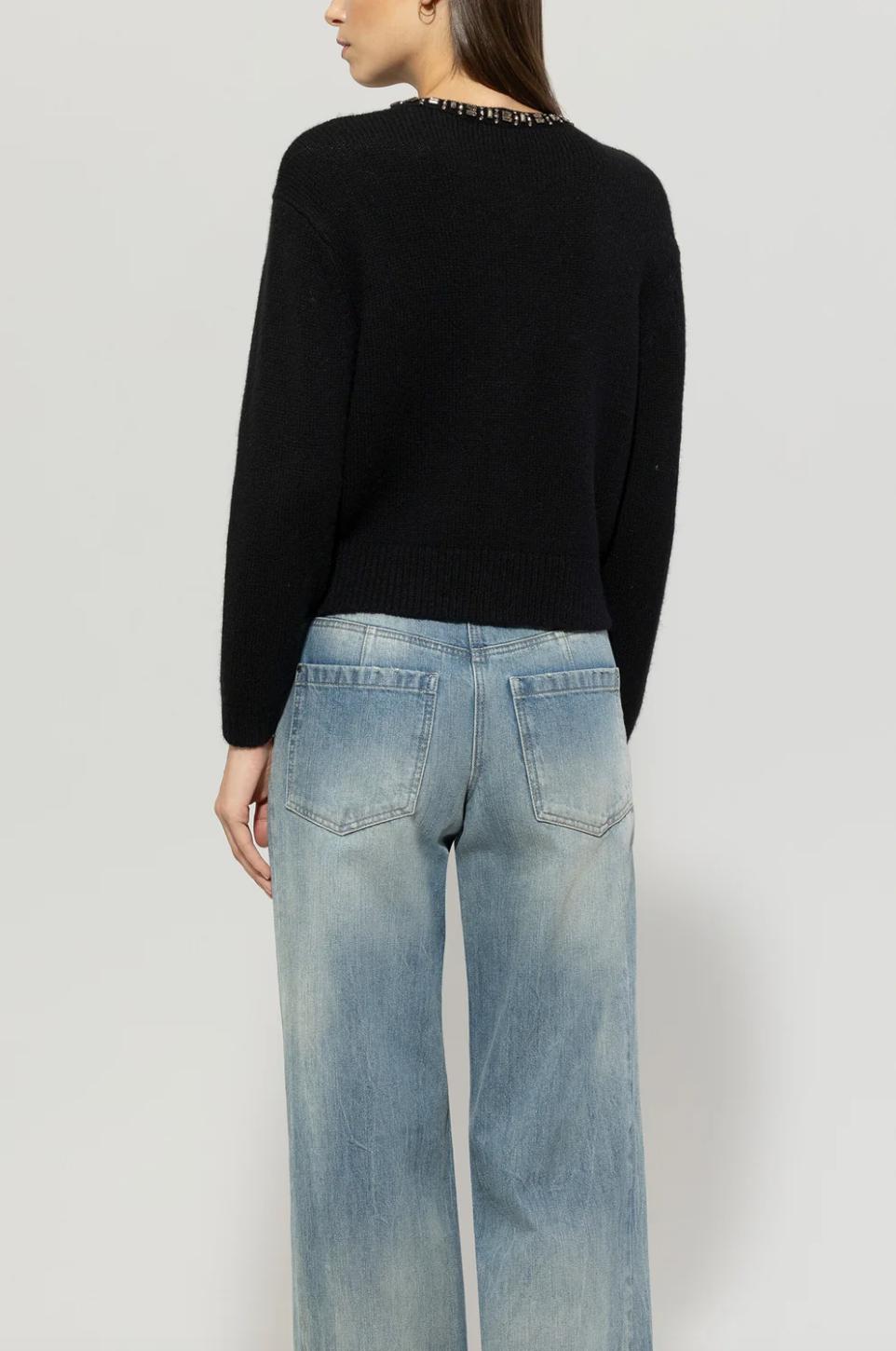 Luisa Cerano Black Crystal Embellished Cardigan Product Image