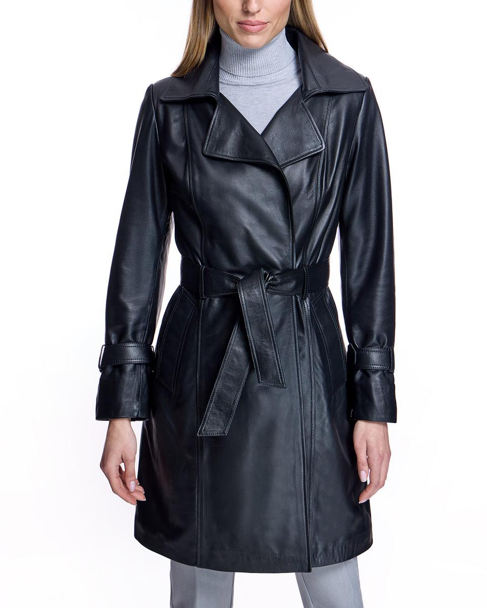 Julia and Stella by Maximilian Belted Leather Coat -Max Product Image
