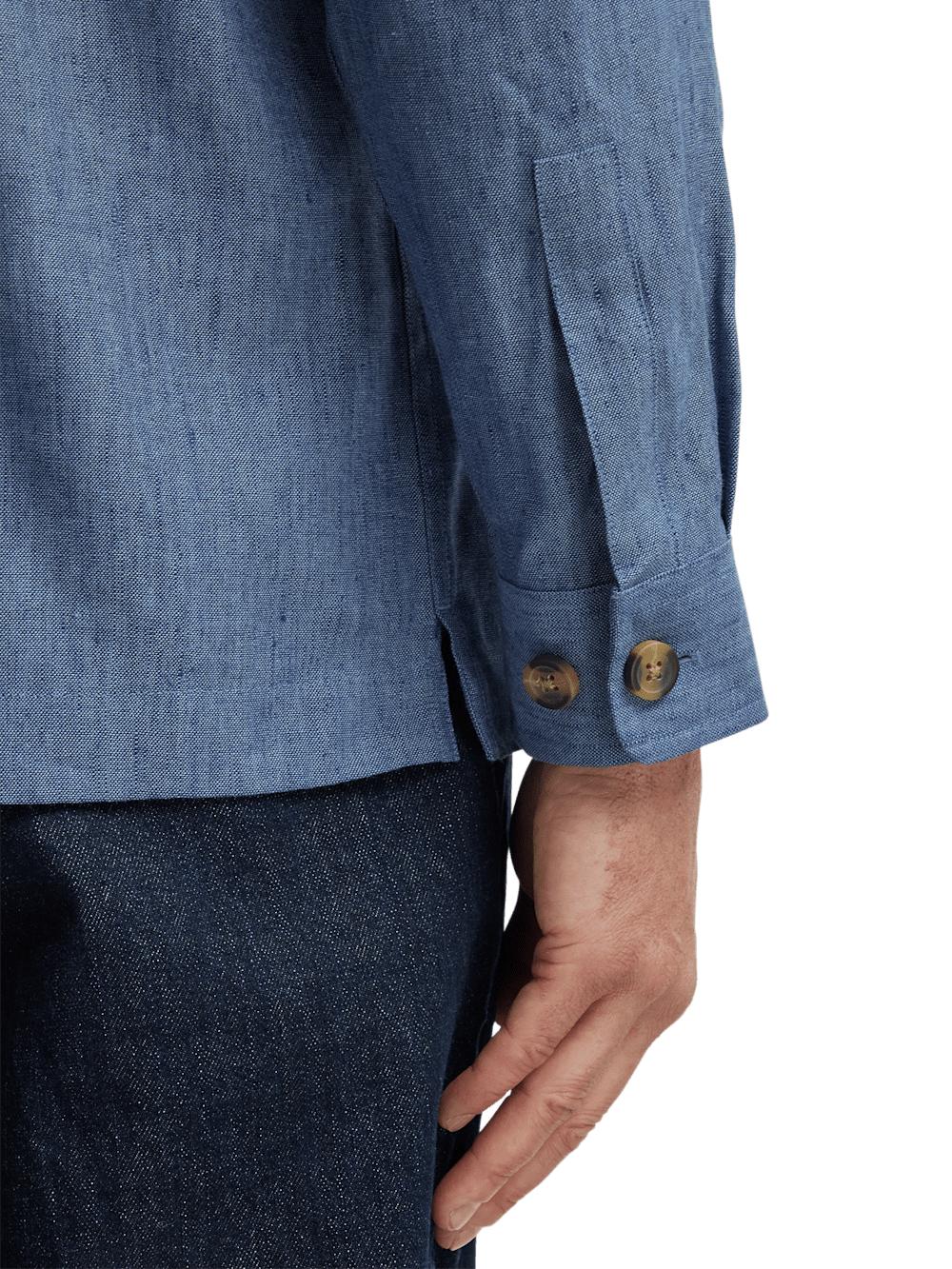 Linen Blend Solid Overshirt - Blue Product Image