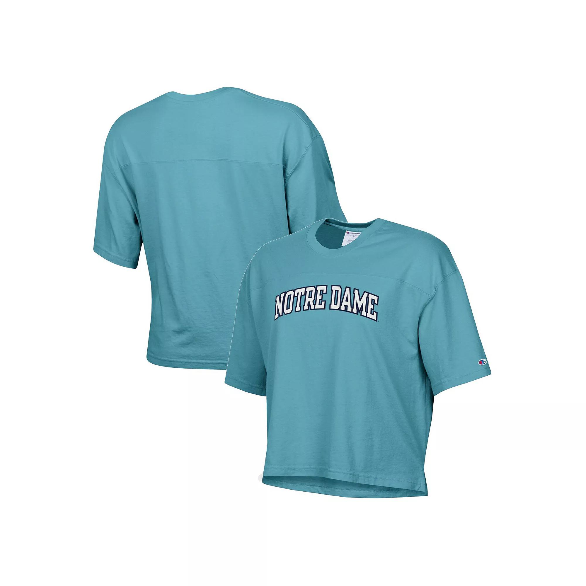 Women's Champion Aqua Notre Dame Fighting Irish Vintage Wash Boxy Crop T-Shirt, Size: Small, Turquoise A Product Image