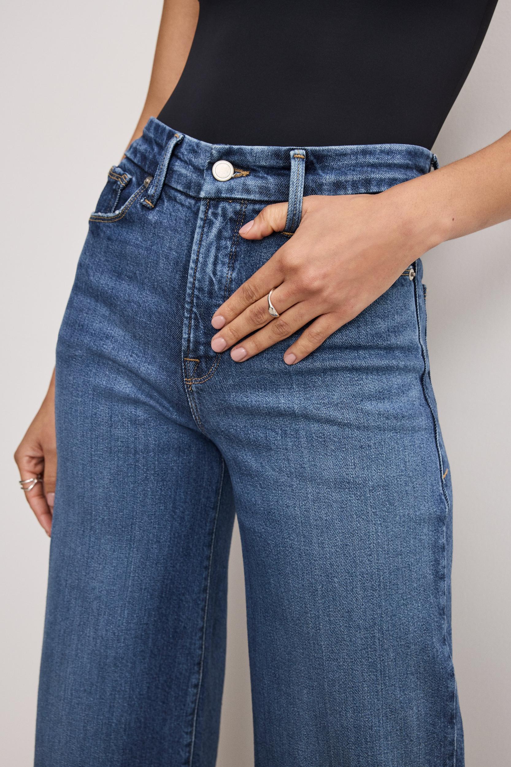 SOFT-TECH GOOD WAIST CROPPED PALAZZO JEANS | INDIGO737 Product Image