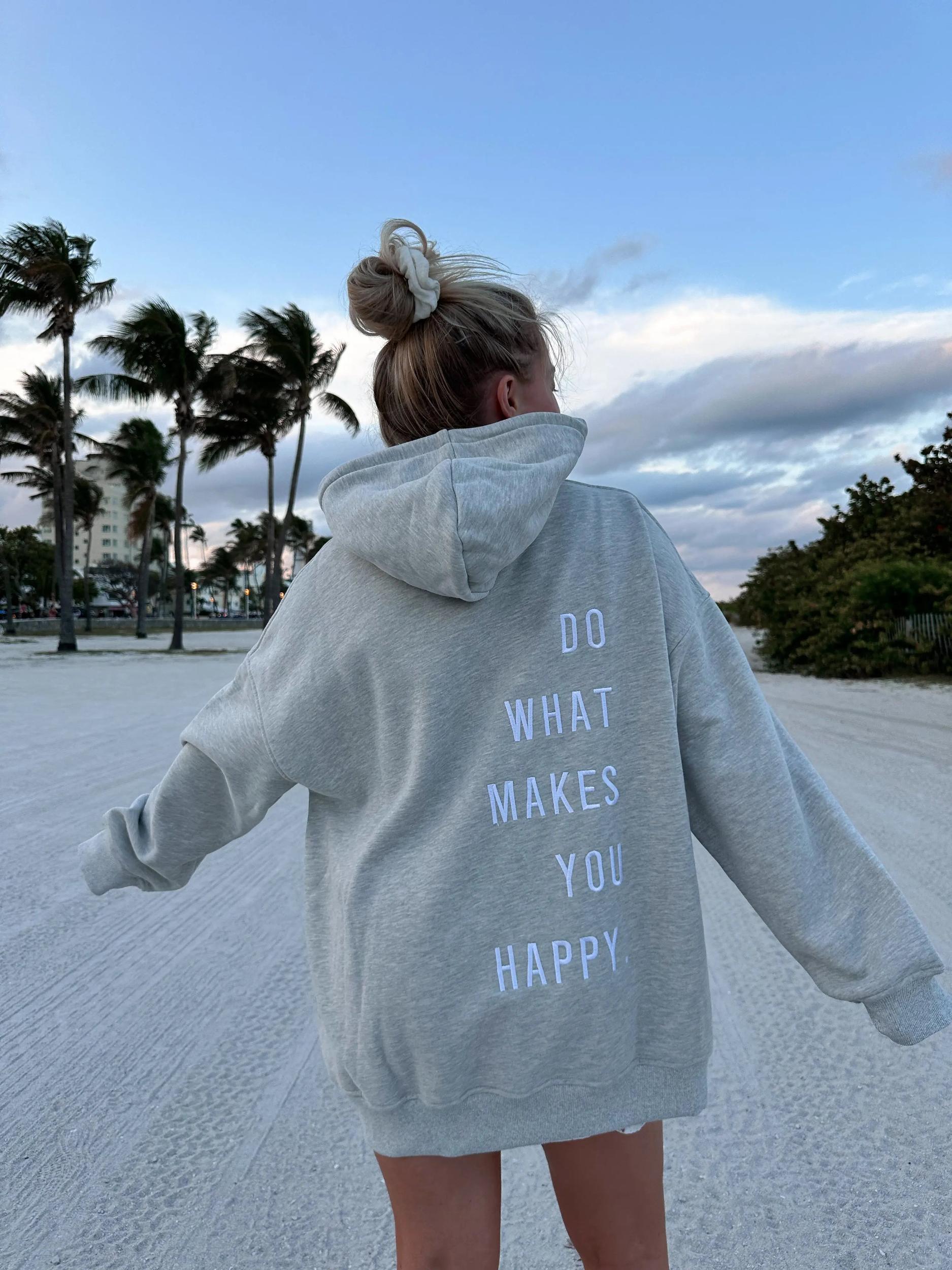 Hibiscus Pink Do What Makes You Happy Embroider Hoodie Product Image