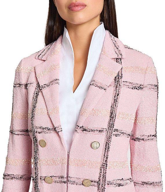 MISOOK Textured Knit Plaid Notch Lapel Long Sleeve Jacket Product Image