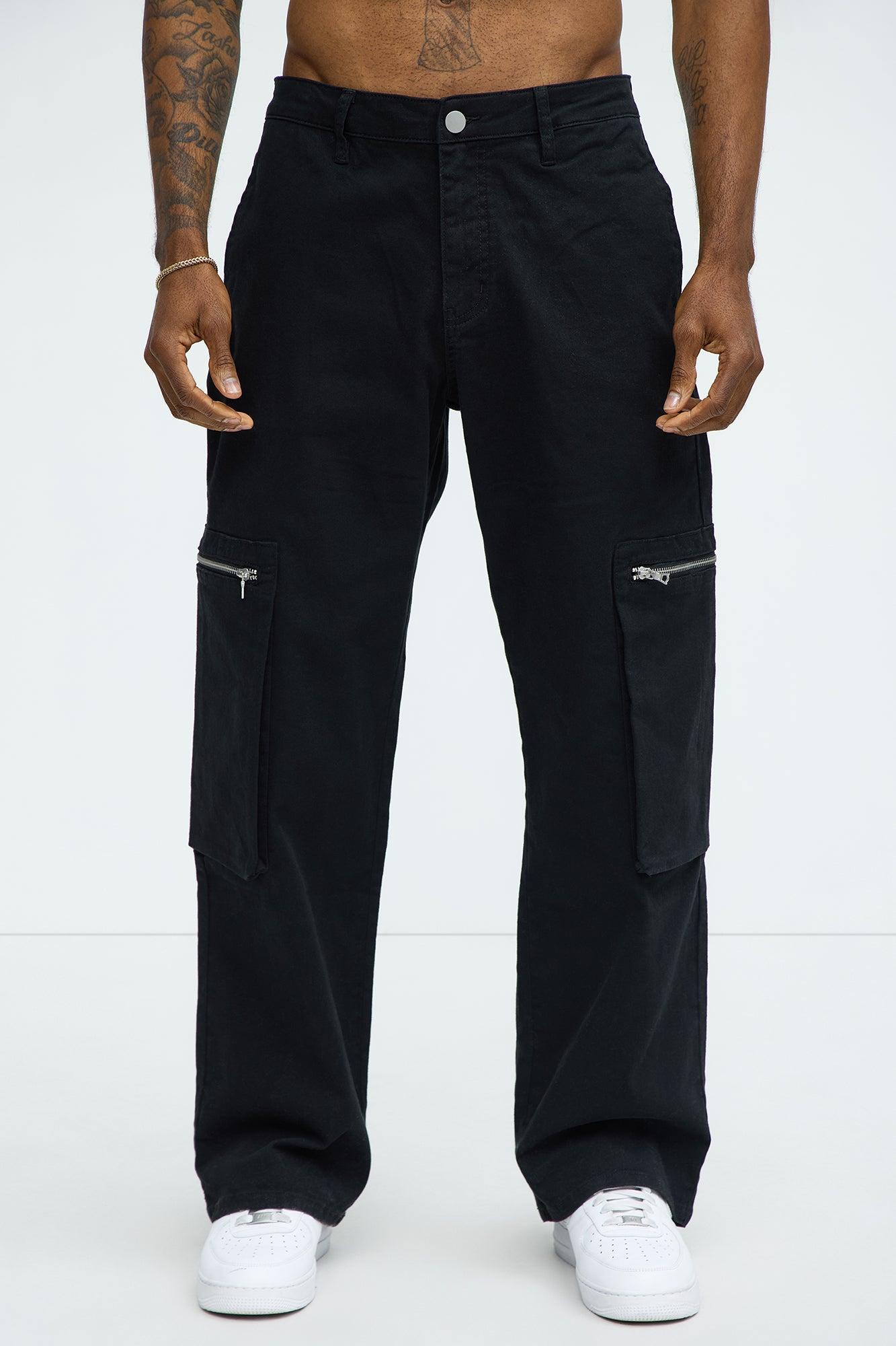 Squared Off Straight Cargo Pants - Black Product Image
