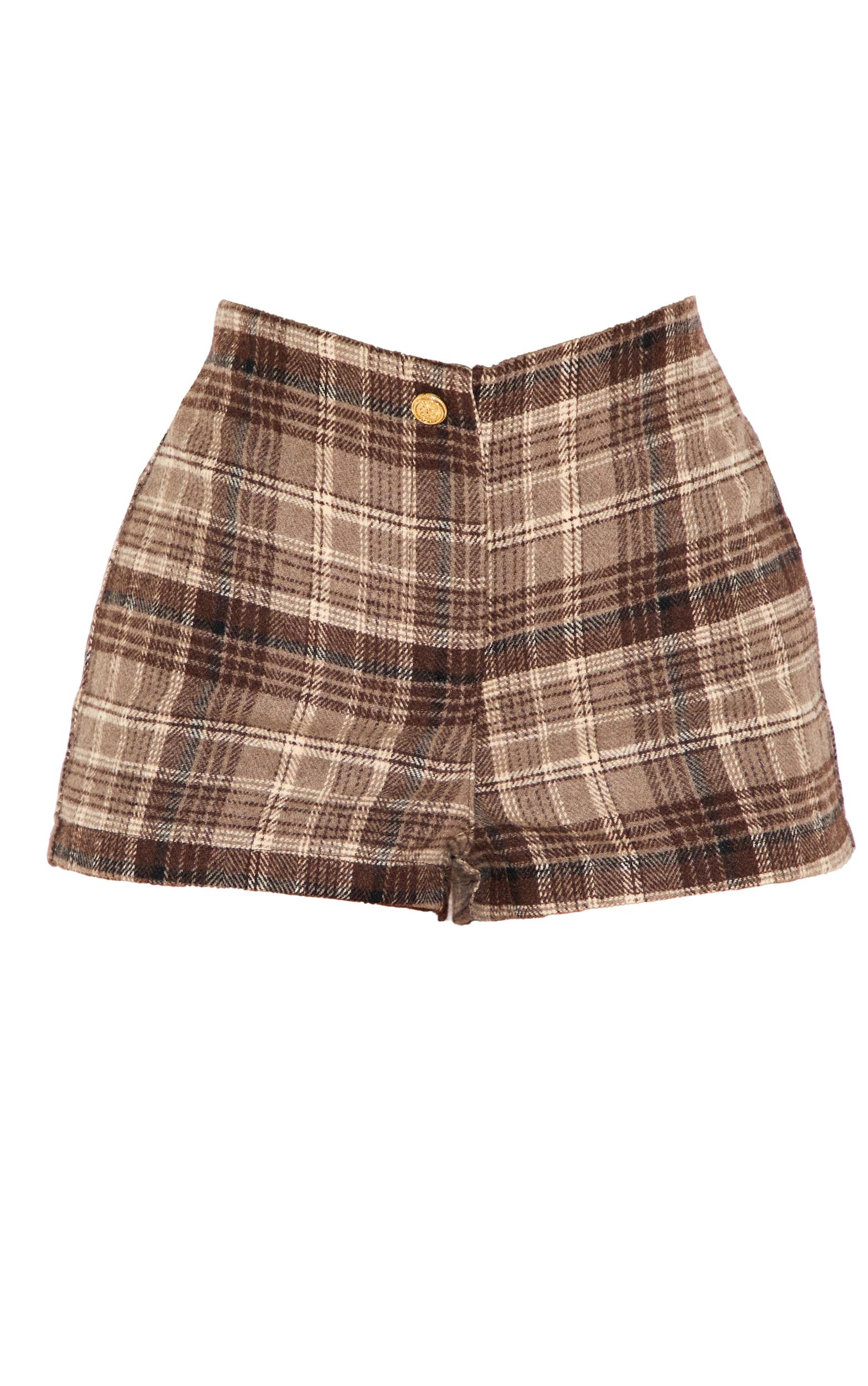 Petite Brown Check Tailored Mid Rise Shorts Product Image