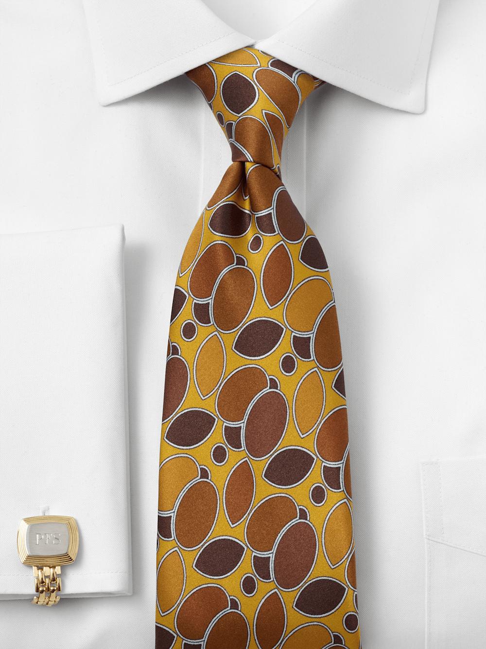 Medallion Printed Italian Silk Tie - Gold Product Image