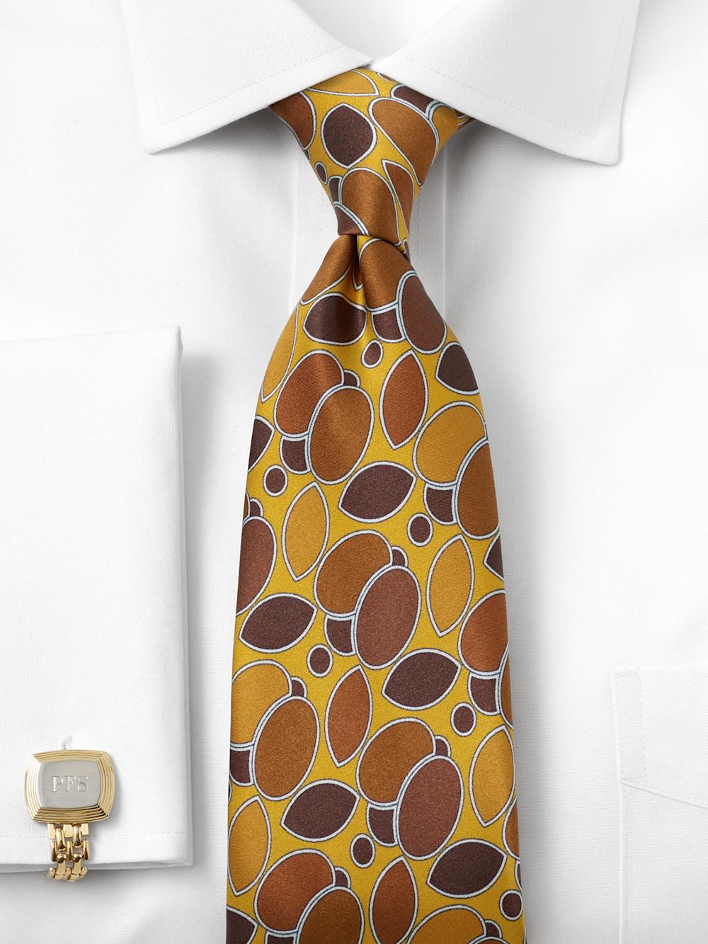 Medallion Printed Italian Silk Tie - Gold Product Image