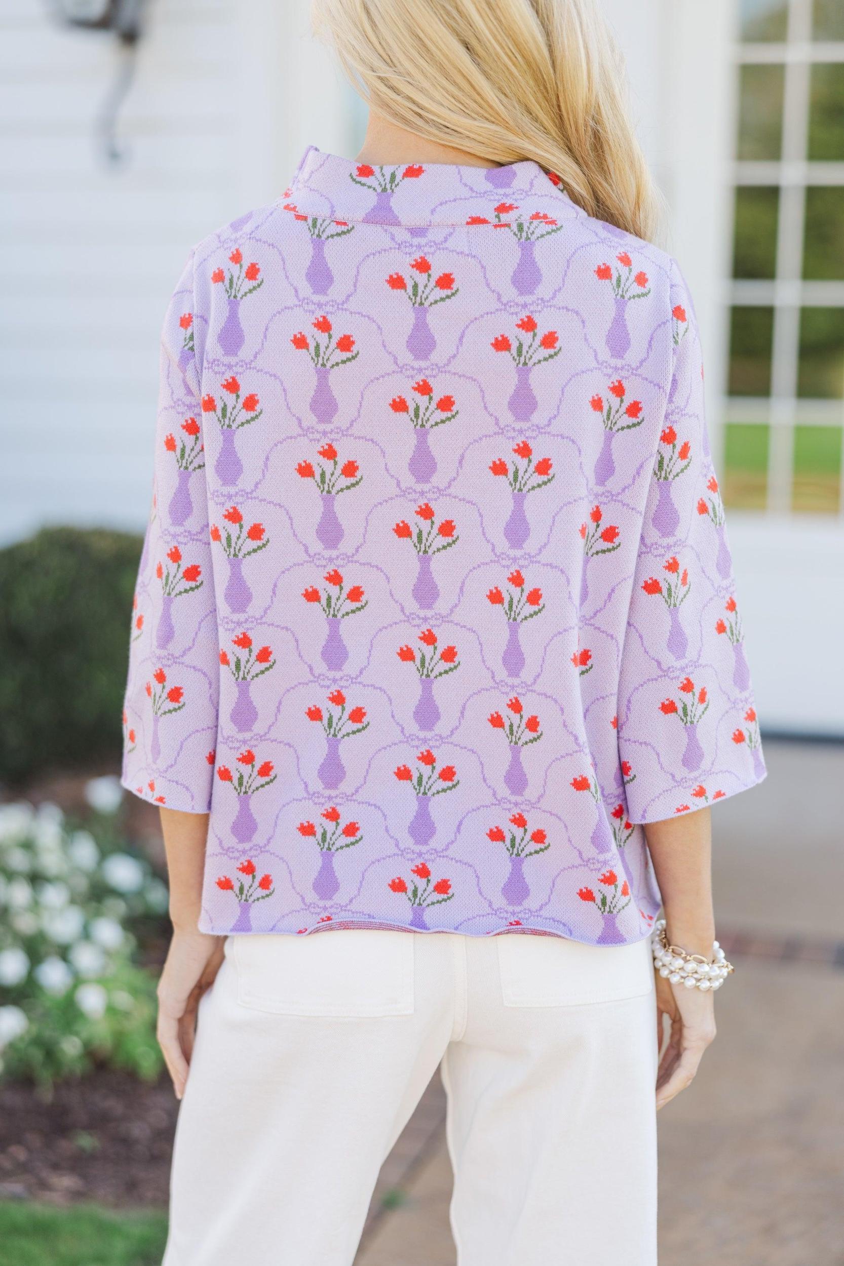 Just A Feeling Lavender Medallion Mock Neck Sweater Female Product Image