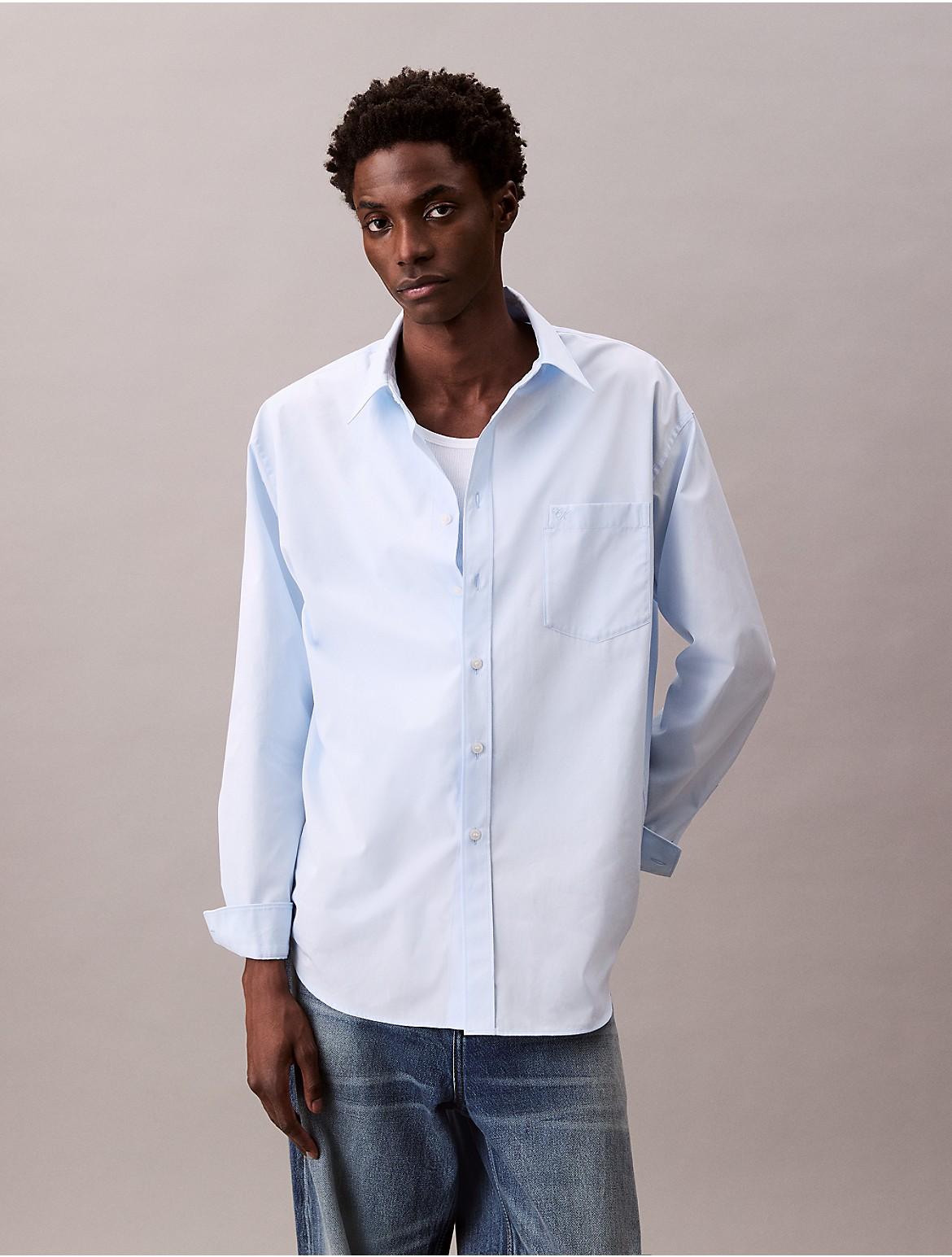 Calvin Klein Mens Oversized Cotton Poplin Button-Down - Blue Product Image