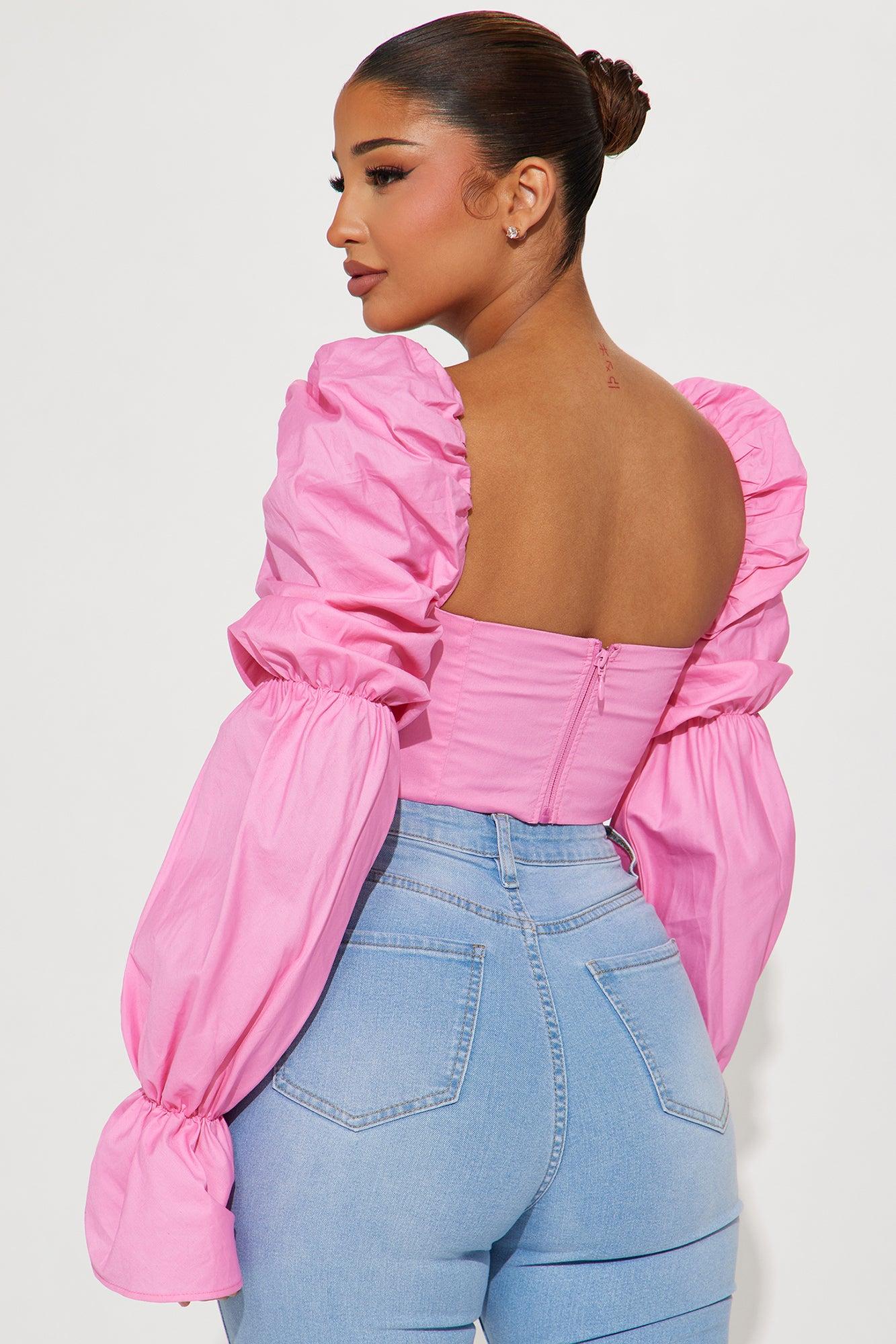 Secret Diary Poplin Corset Top - Pink Product Image