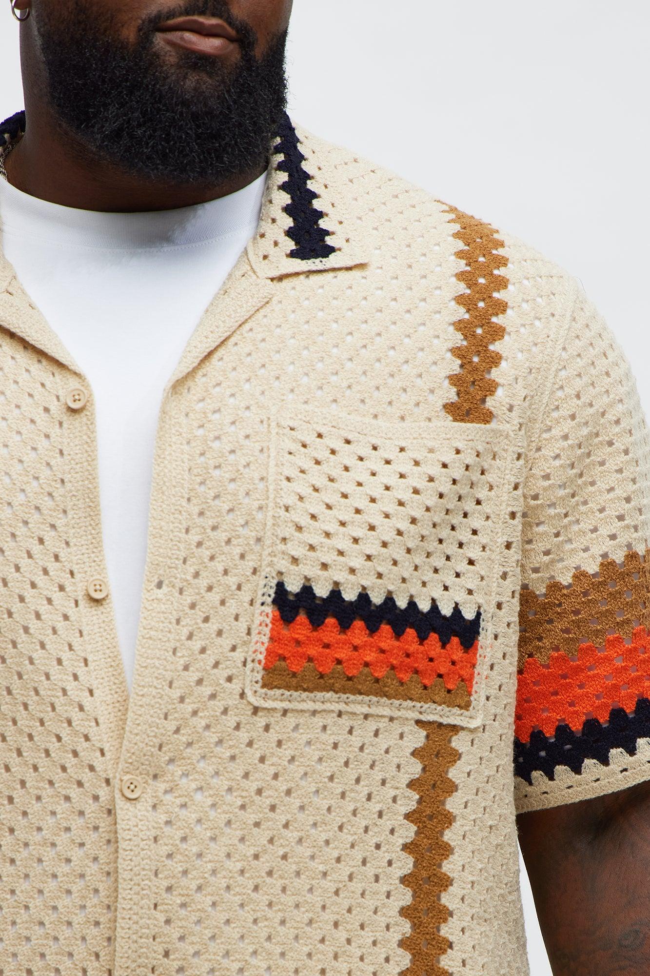 Resort Life Crochet Cuban Collar Shirt - Tan/Multi Male Product Image