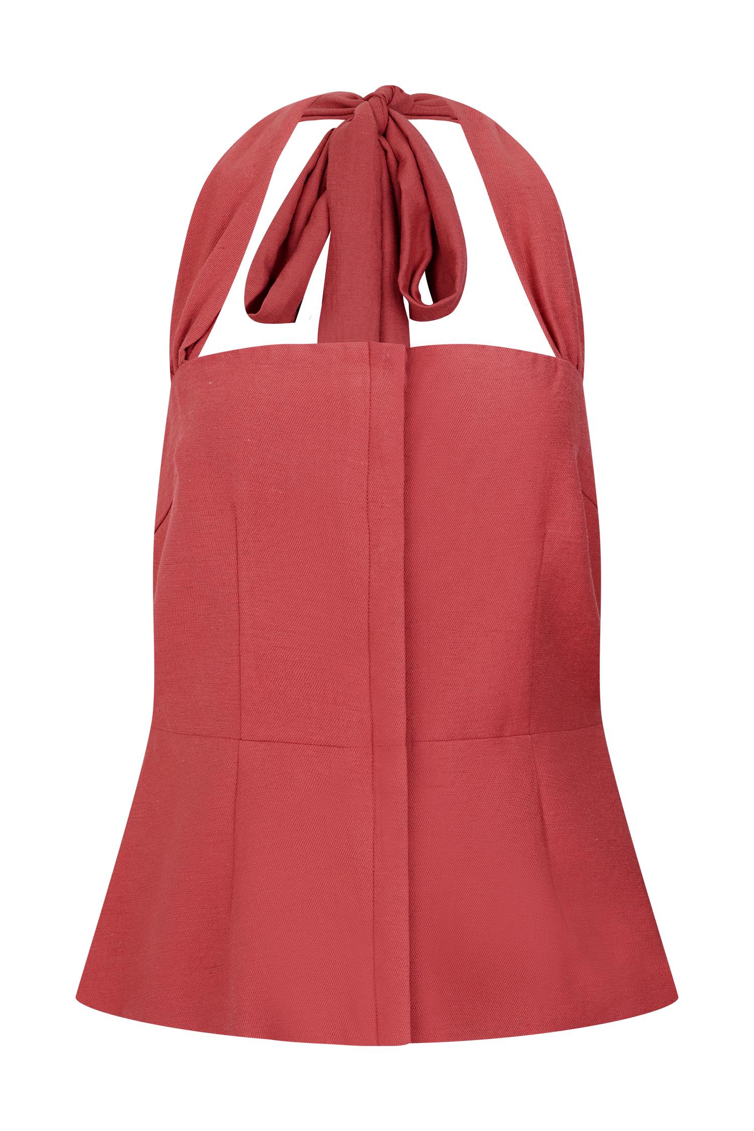 Kallie Linen Peplum Halter Top - Burnt Rose Product Image
