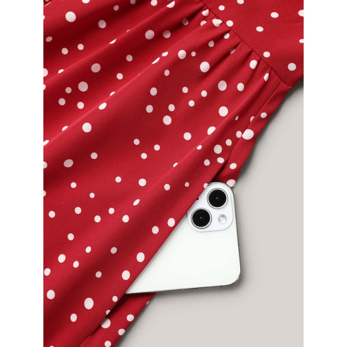 Plus Size Polka Dots Print Cut-Out Flutter Sleeve Midi Dress Scarlet Women Timeless Pleated Round Neck Short sleeve Curvy BloomChic 18-20/2X Product Image