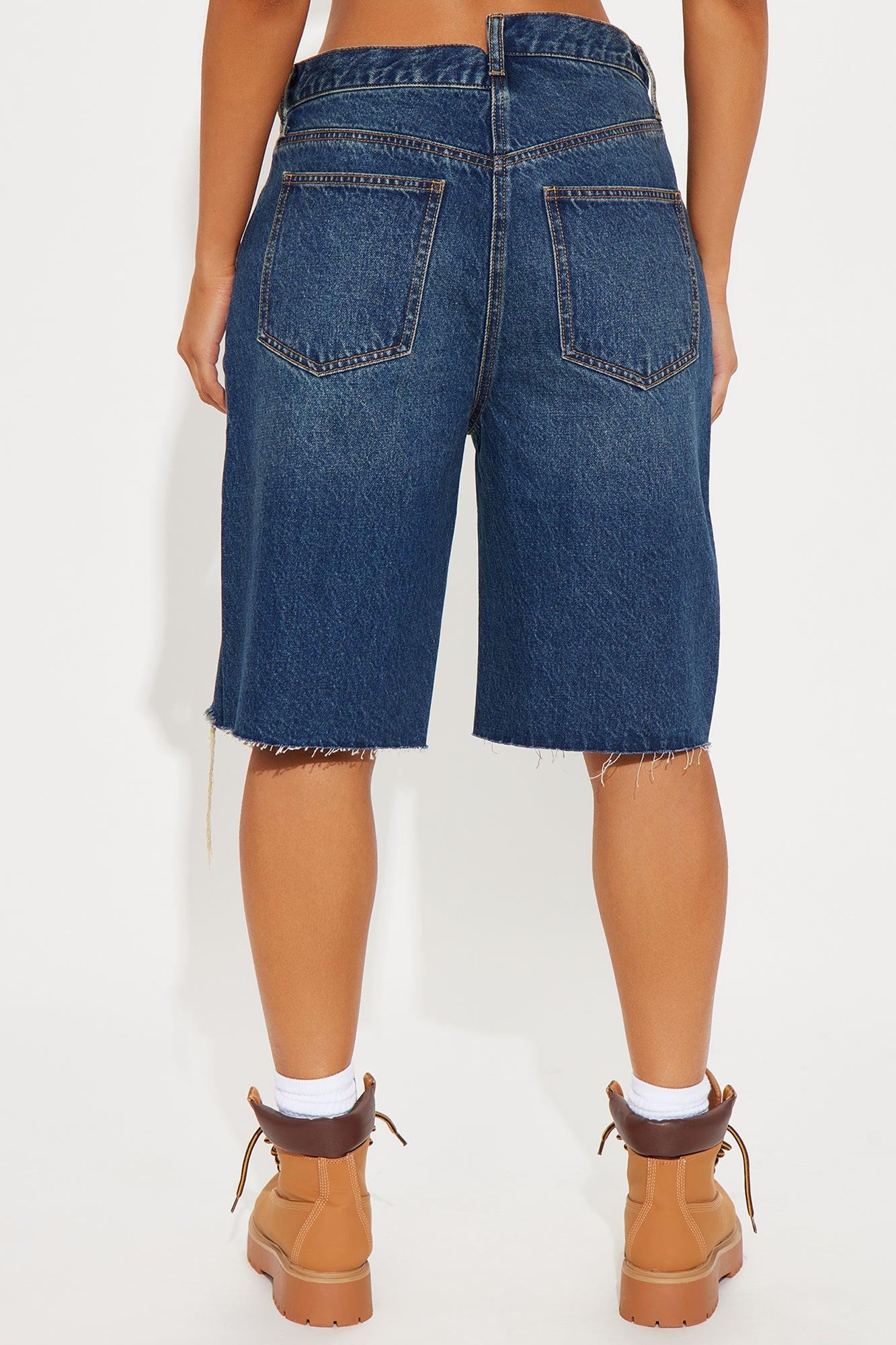The Crossover Baggy Denim Jorts - Dark Wash Product Image