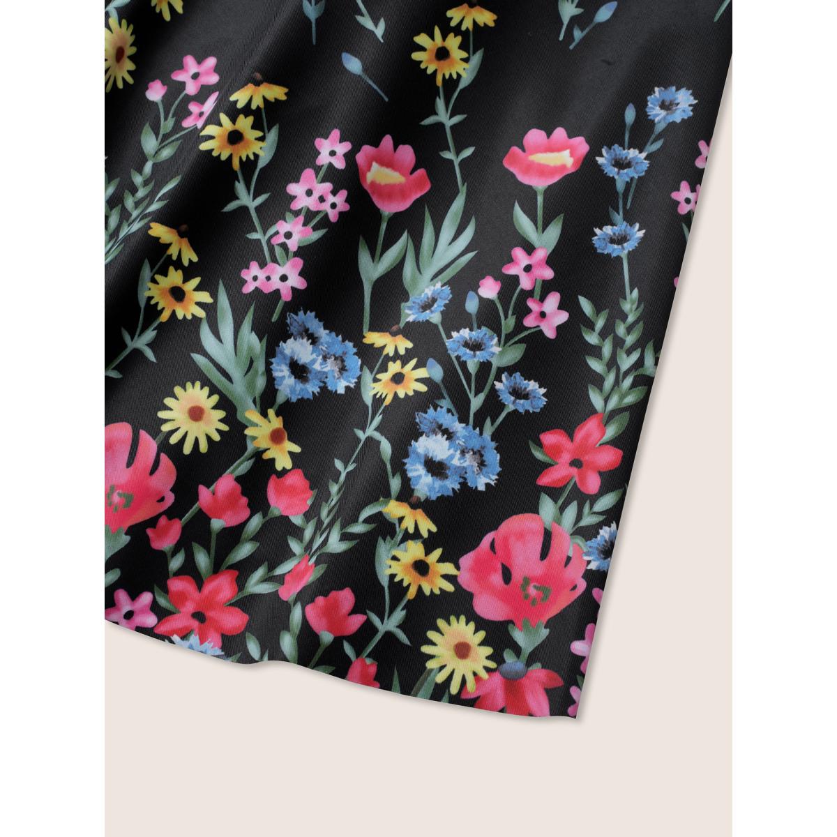 Plus Size Ditsy Floral Lined Spaghetti Strap Swim Dress Women's Swimwear Black Beach Bodycon U-neck High stretch Curve Swim Dresses BloomChic 18-20/2X Product Image