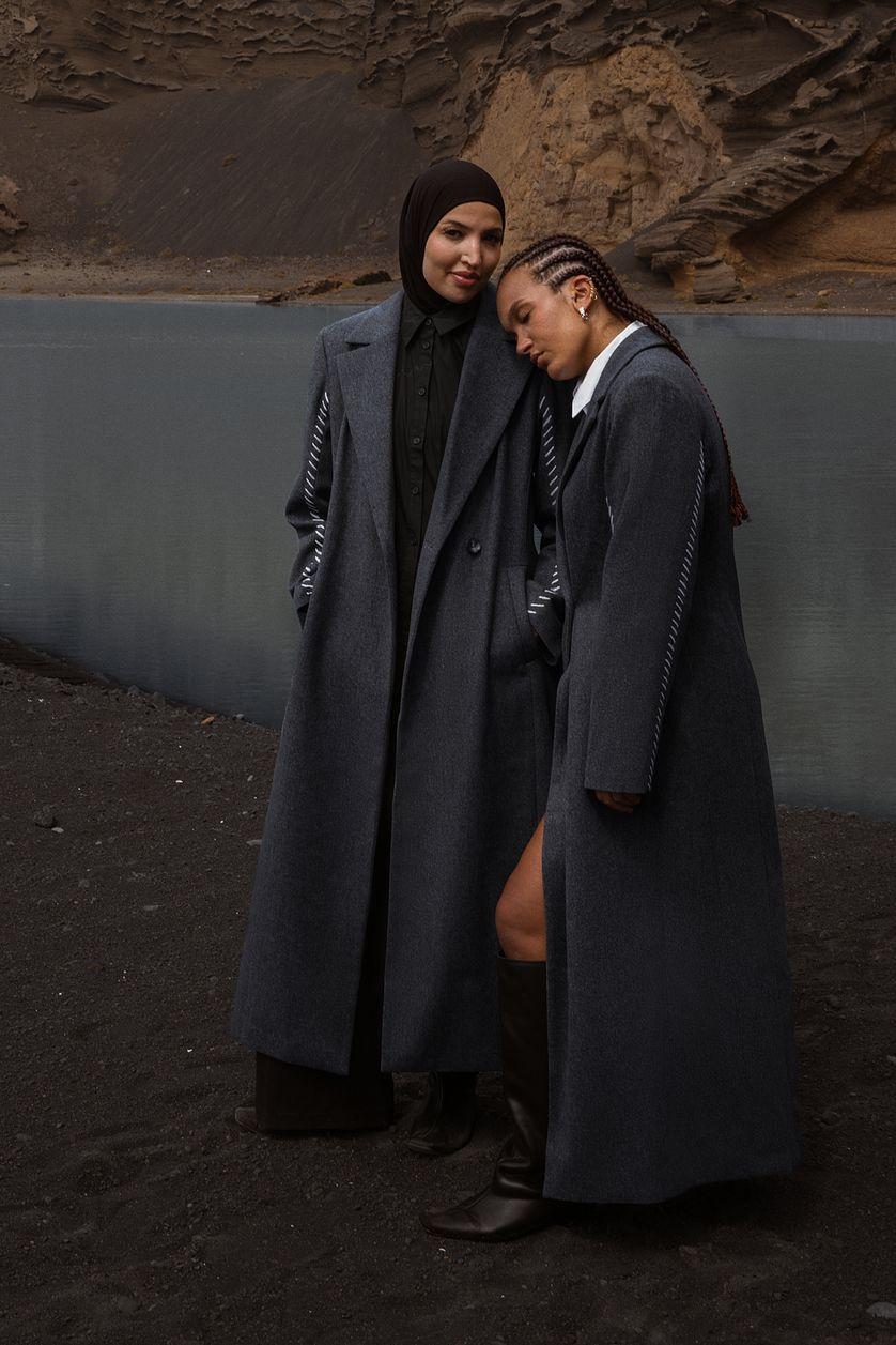 Stitch Details Waist Shape Coat Product Image