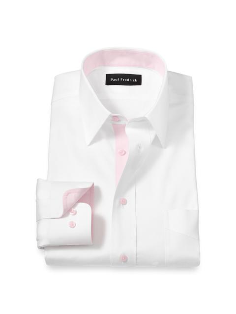 Comfort Stretch Non-Iron Solid Dress Shirt With Contrast Trim - White/pink Product Image