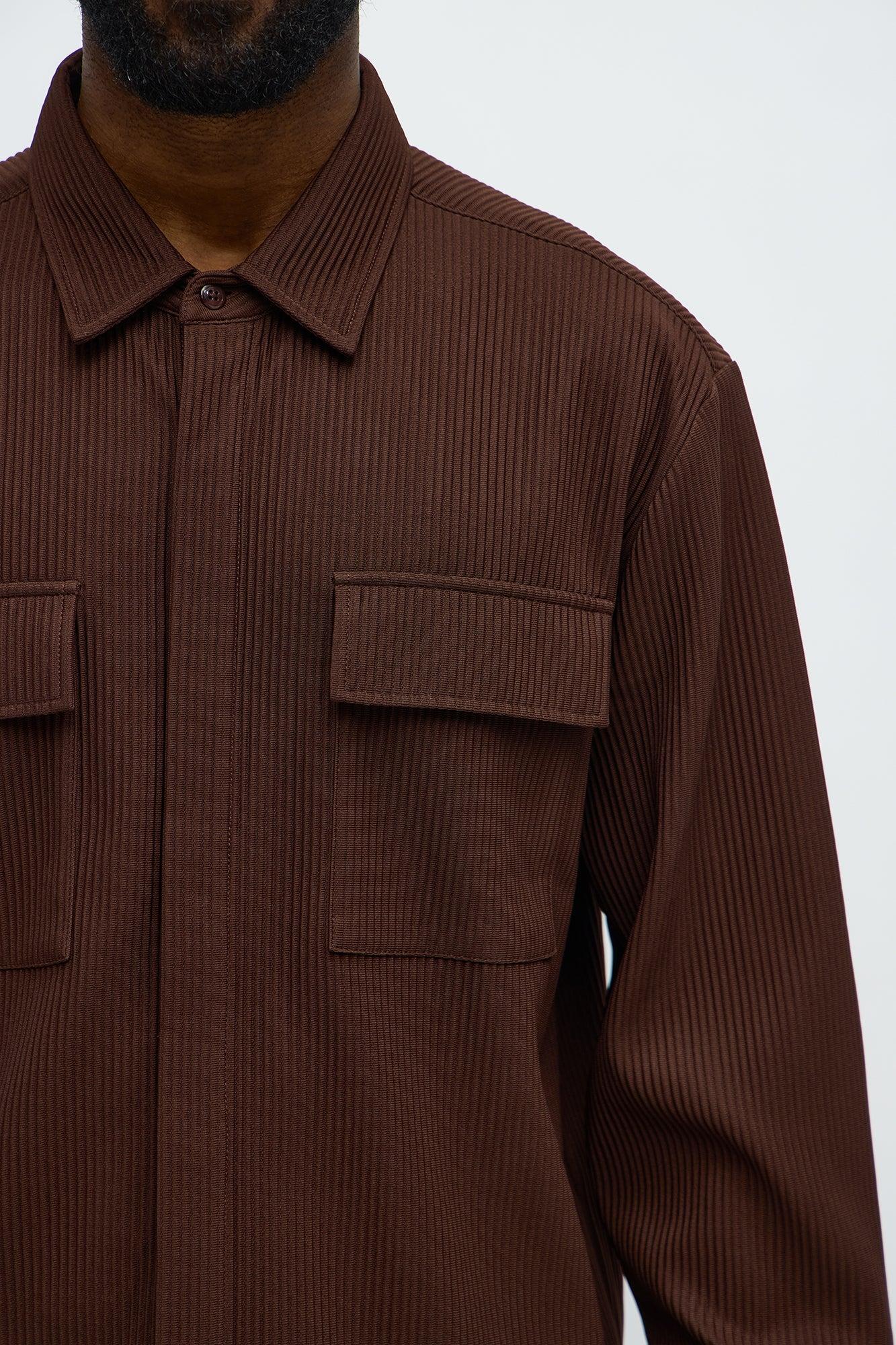 Show Up Cropped Long Sleeve Button Up Shirt - Brown Male Product Image