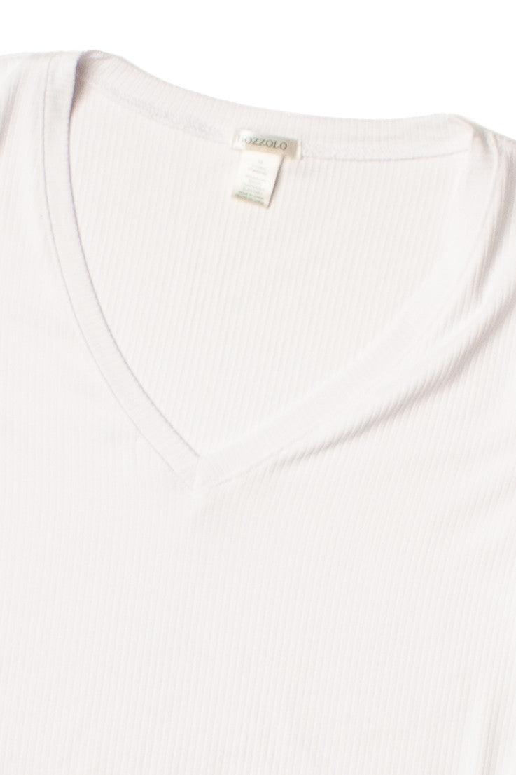 Extended Sizes White Ribbed V Neck Crop Tee Product Image