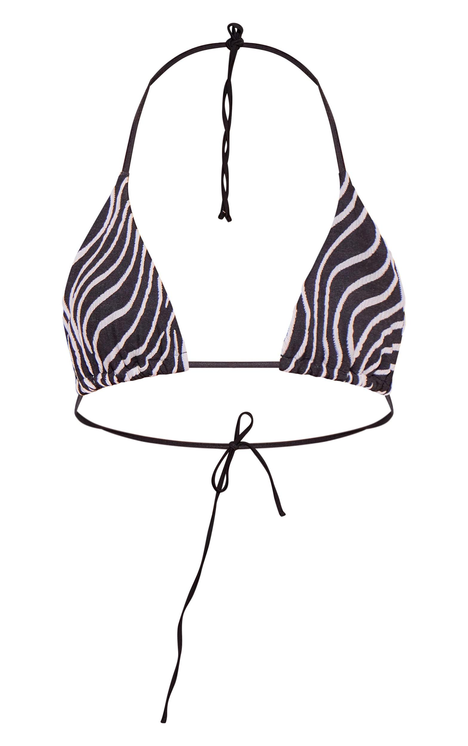 Black Textured Stripe Tie Side Bikini Bottoms Product Image