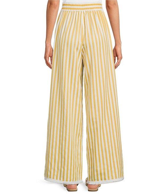 A Loves A Woven Stripe High Rise Tassel Tie Wide Leg Fringe Hem Coordinating Pants Product Image