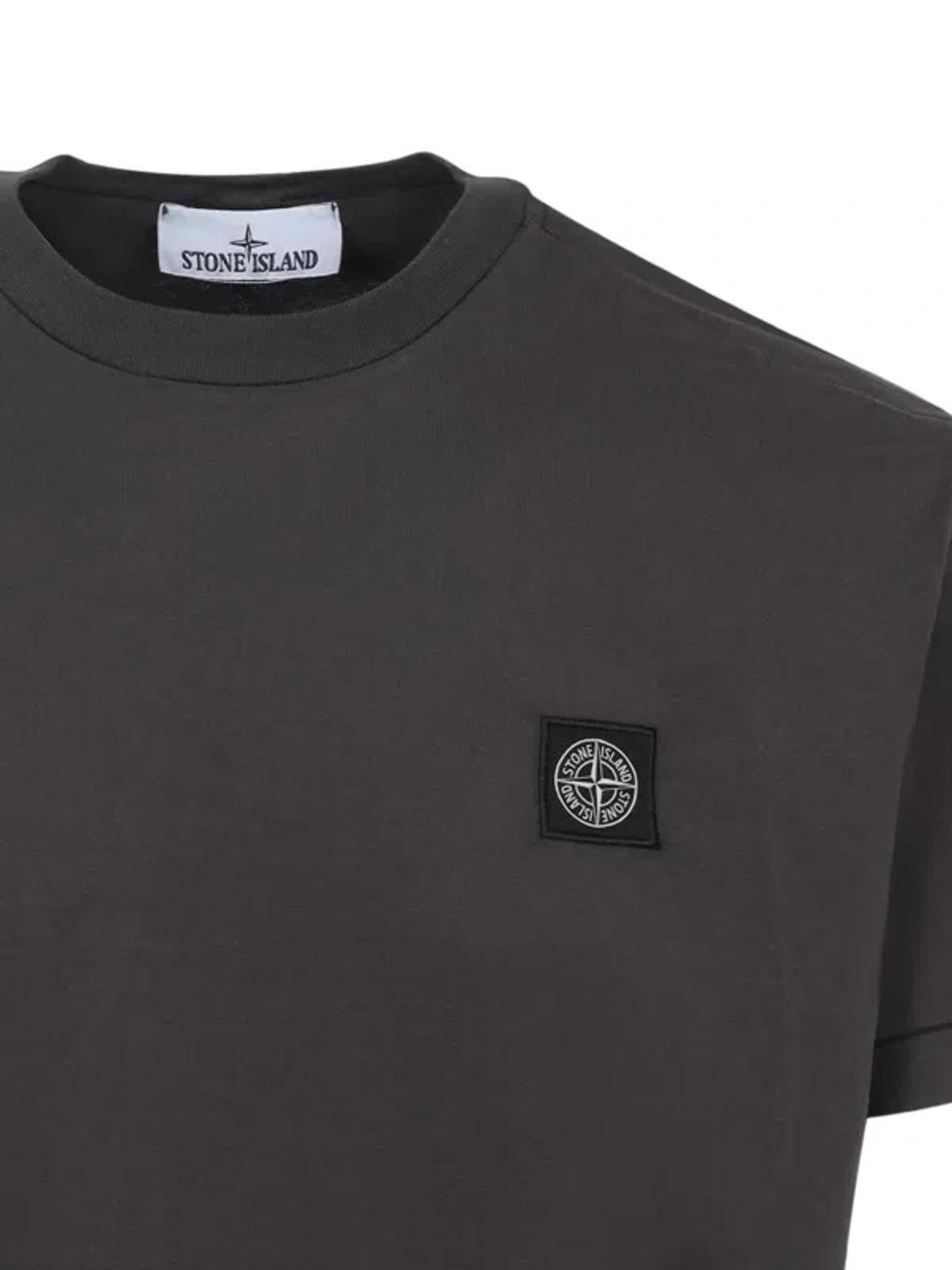 STONE ISLAND Charcoal Round Neck Cotton T-shirt In Gray Product Image