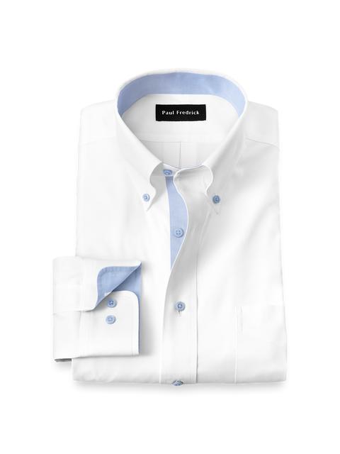 Comfort Stretch Non-Iron Solid Dress Shirt With Contrast Trim - White/blue Product Image